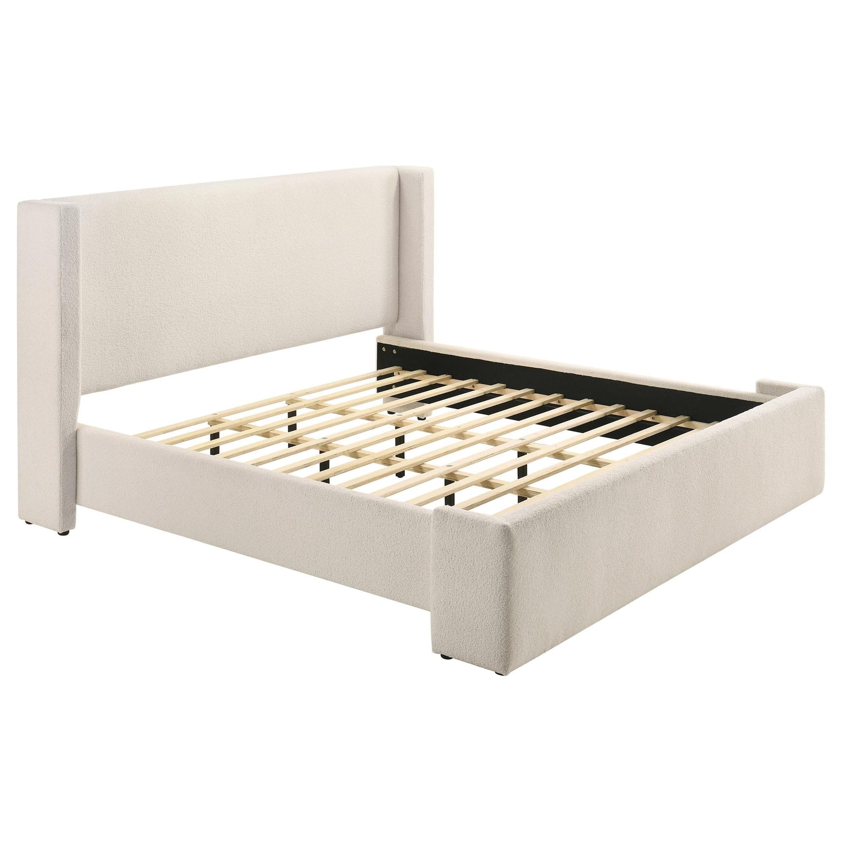 Alamosa Eastern King Boucle Upholstered Wingback Platform Bed White from Decor Furniture