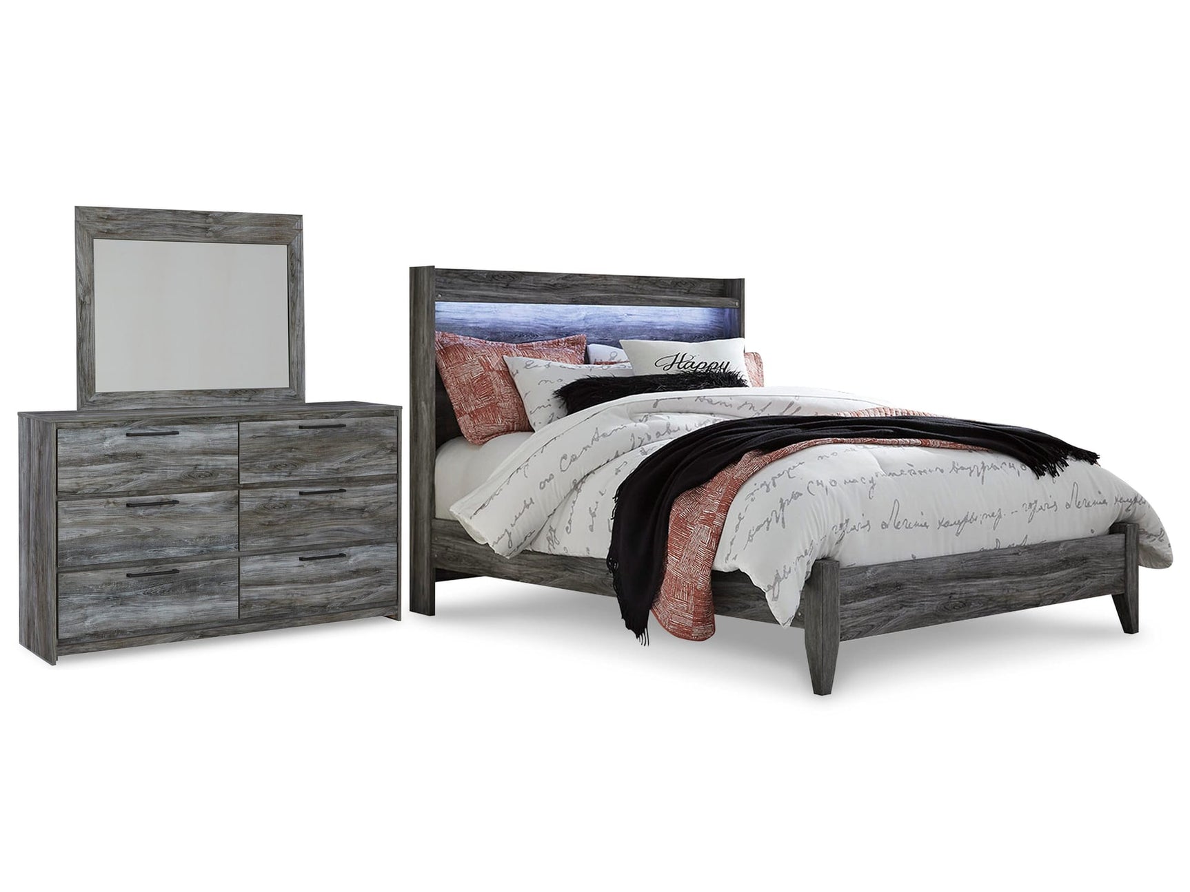 Baystorm Gray Panel Bedroom Set Queen 3: Bed, Dresser, Mirror from Decor Furniture