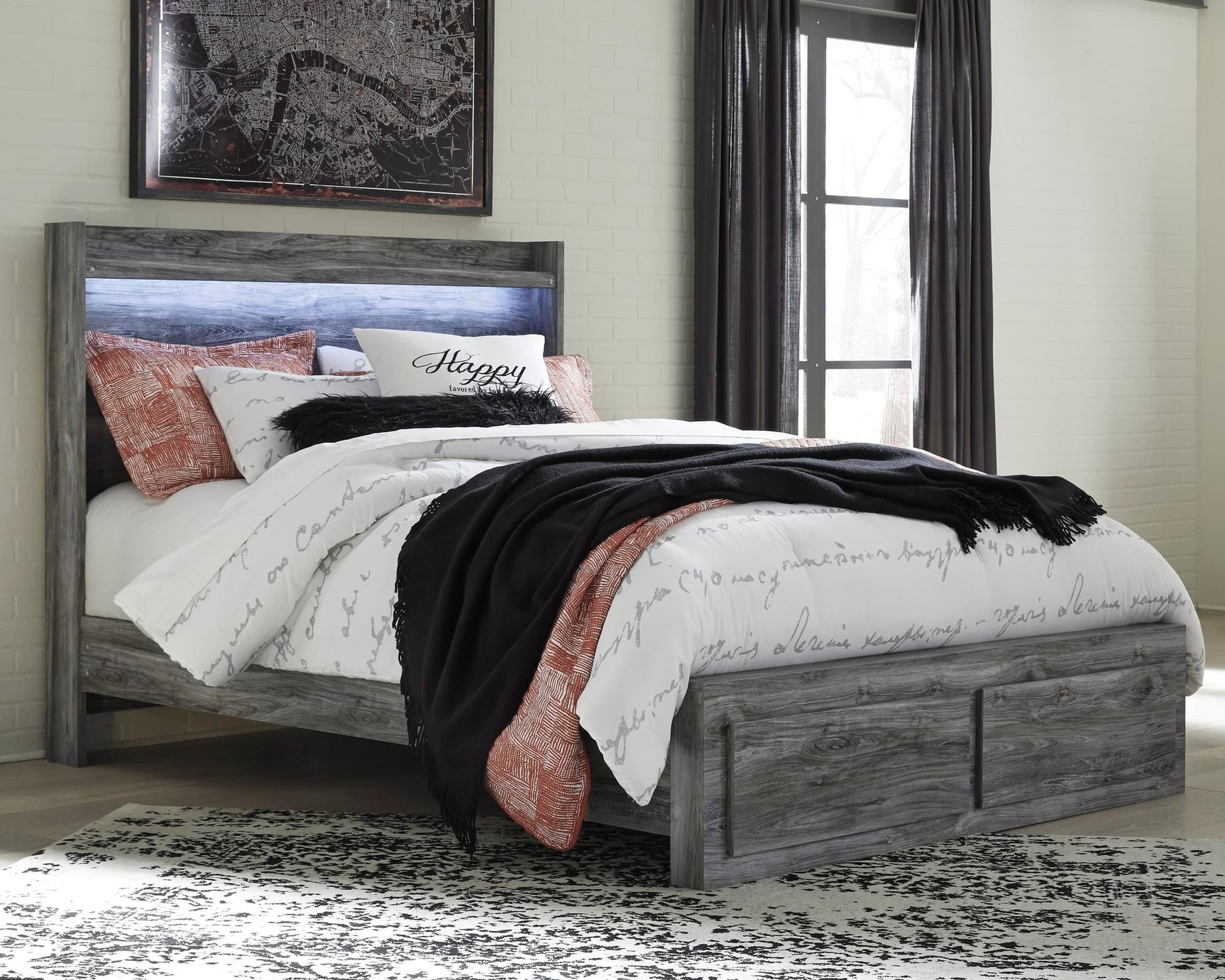 Baystorm Gray Panel Bedroom Set Queen 4: Bed, Dresser, Mirror, NightStand from Decor Furniture
