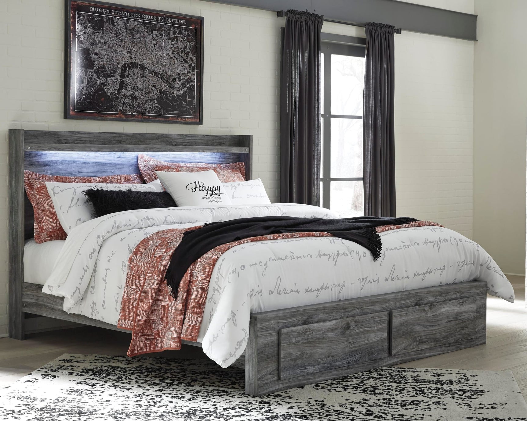 Baystorm Gray Panel Bedroom Set King 4: Bed, Dresser, Mirror, NightStand from Decor Furniture