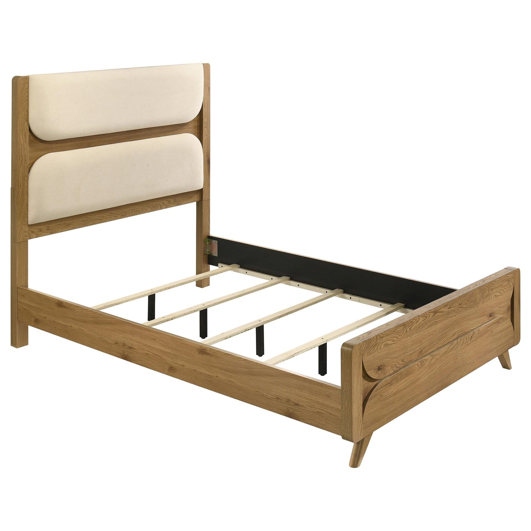 Bennett Full Mid-Century Fabric Upholstered Panel Bed Light Oak and Cream from Decor Furniture