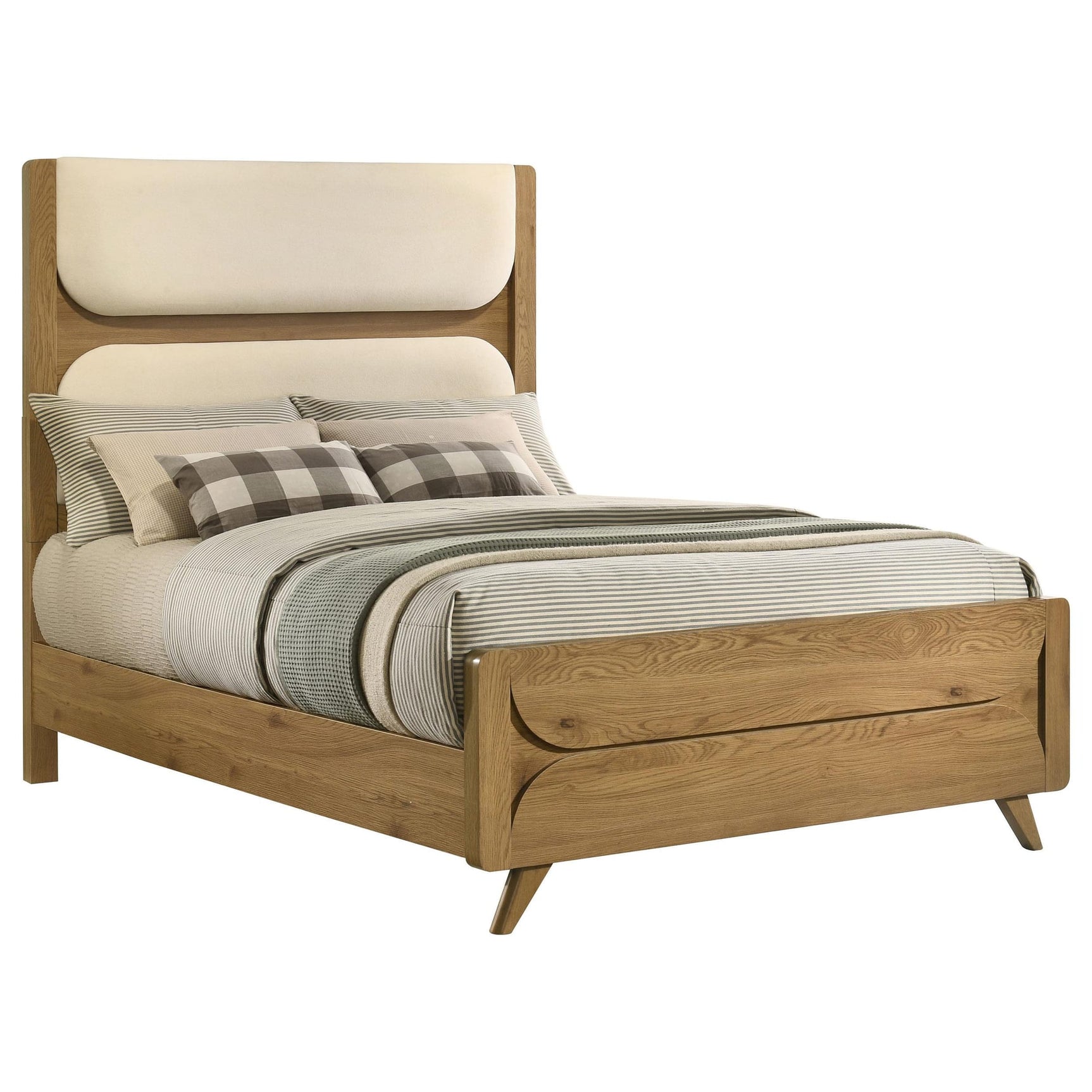 Bennett Full Mid-Century Fabric Upholstered Panel Bed Light Oak and Cream view 2