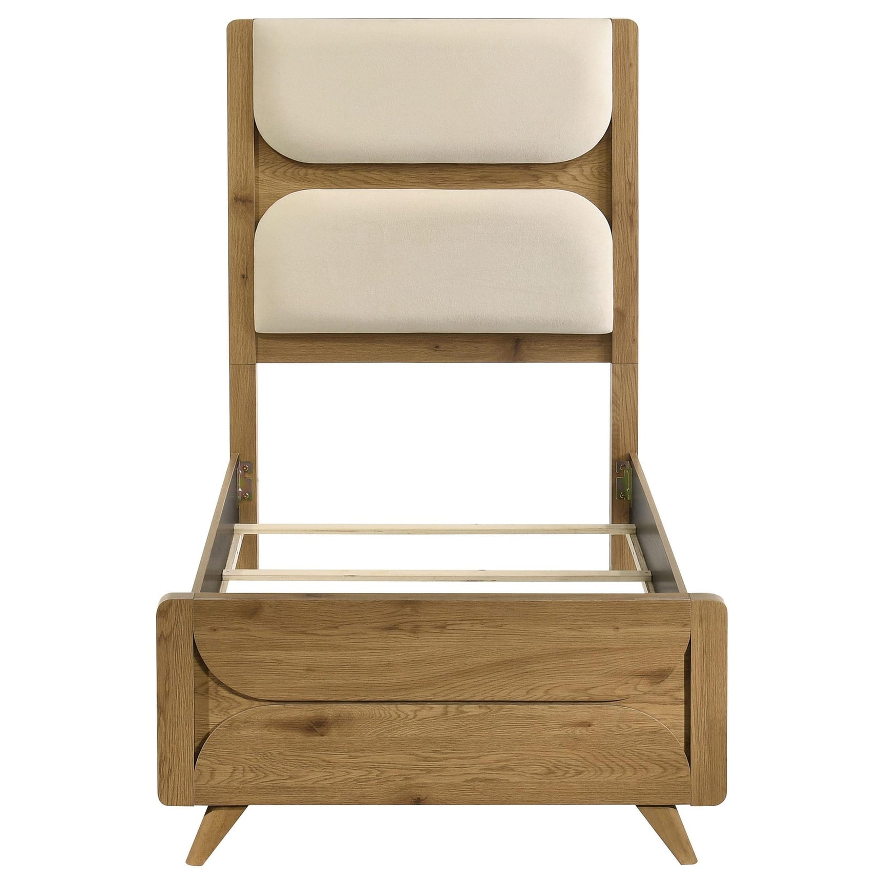 Bennett Twin Mid-Century Fabric Upholstered Panel Bed Light Oak and Cream view 3