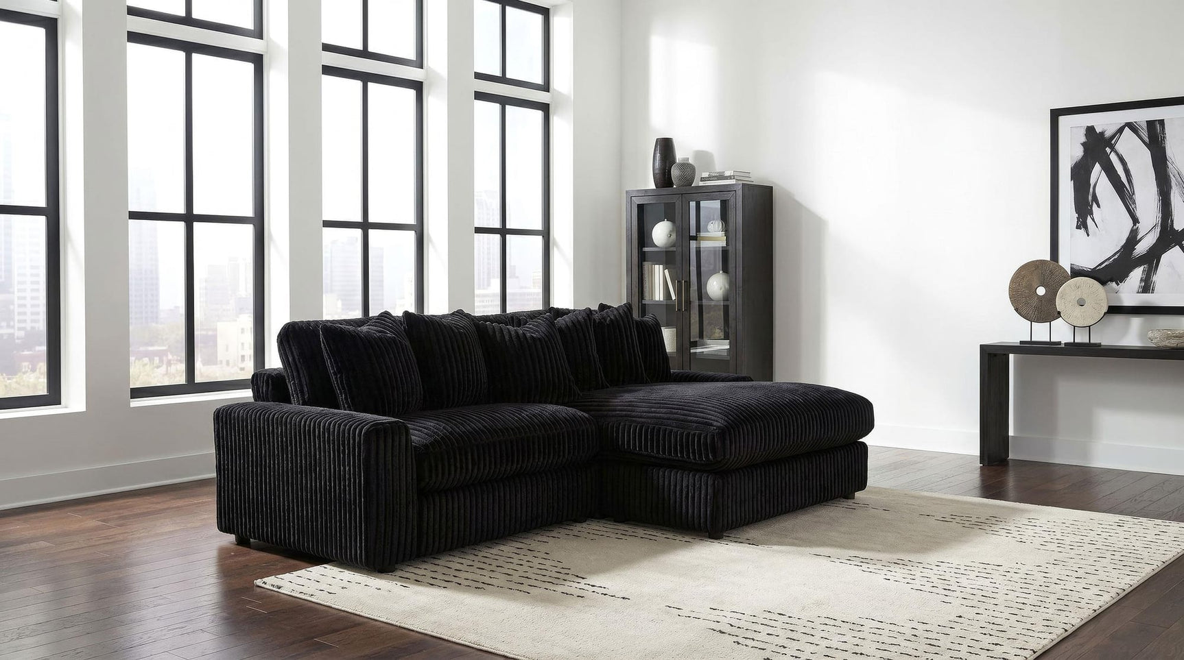 Blaine Upholstered Reversible Chaise Sectional Sofa Black view 2