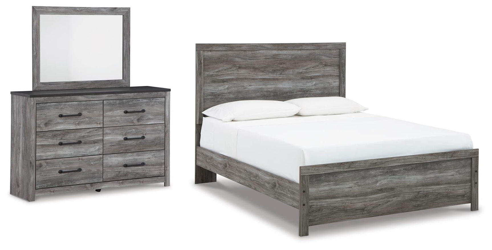 Bronyan Dark Gray Panel Bedroom Set Queen 3: Bed, Dresser, Mirror from Decor Furniture