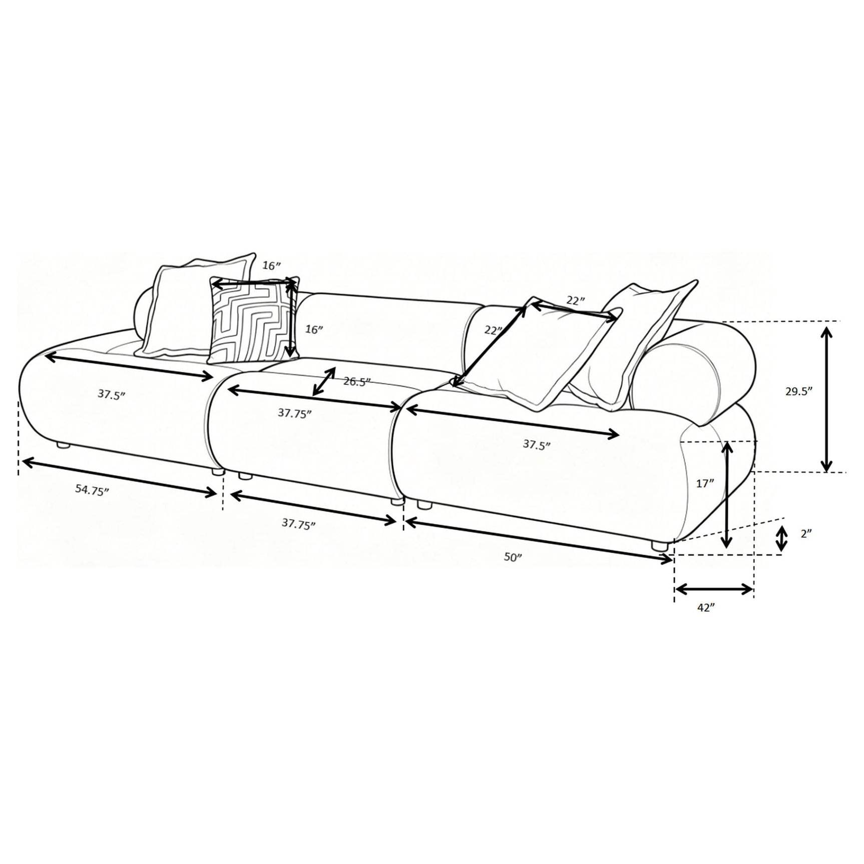 Byrne 143-inch Velvet Modular Bumper Sectional Sofa Rust view 8
