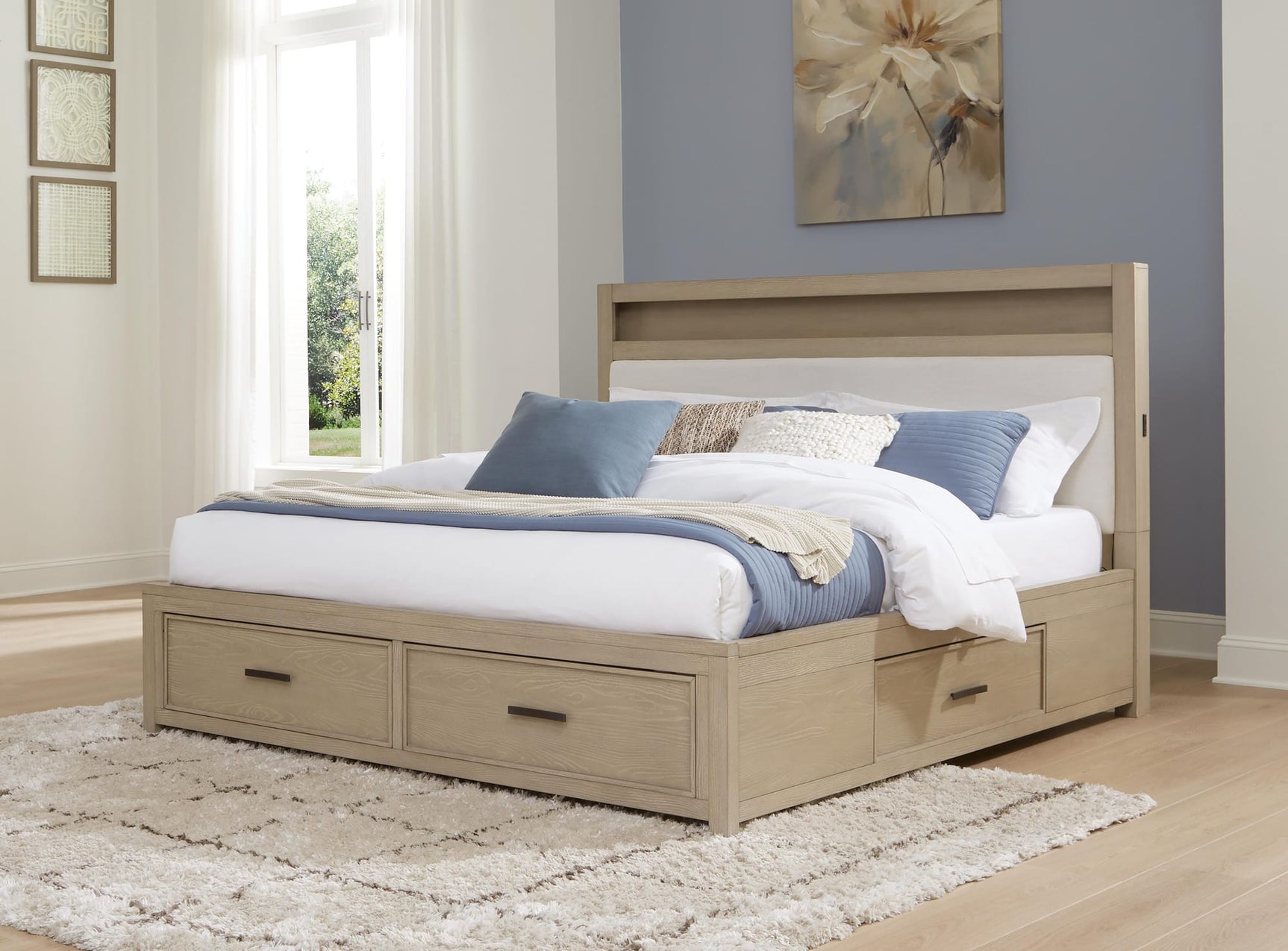 Calmoro Gray Bookcase Bedroom Set King 3: Bed, Dresser, Mirror from Decor Furniture