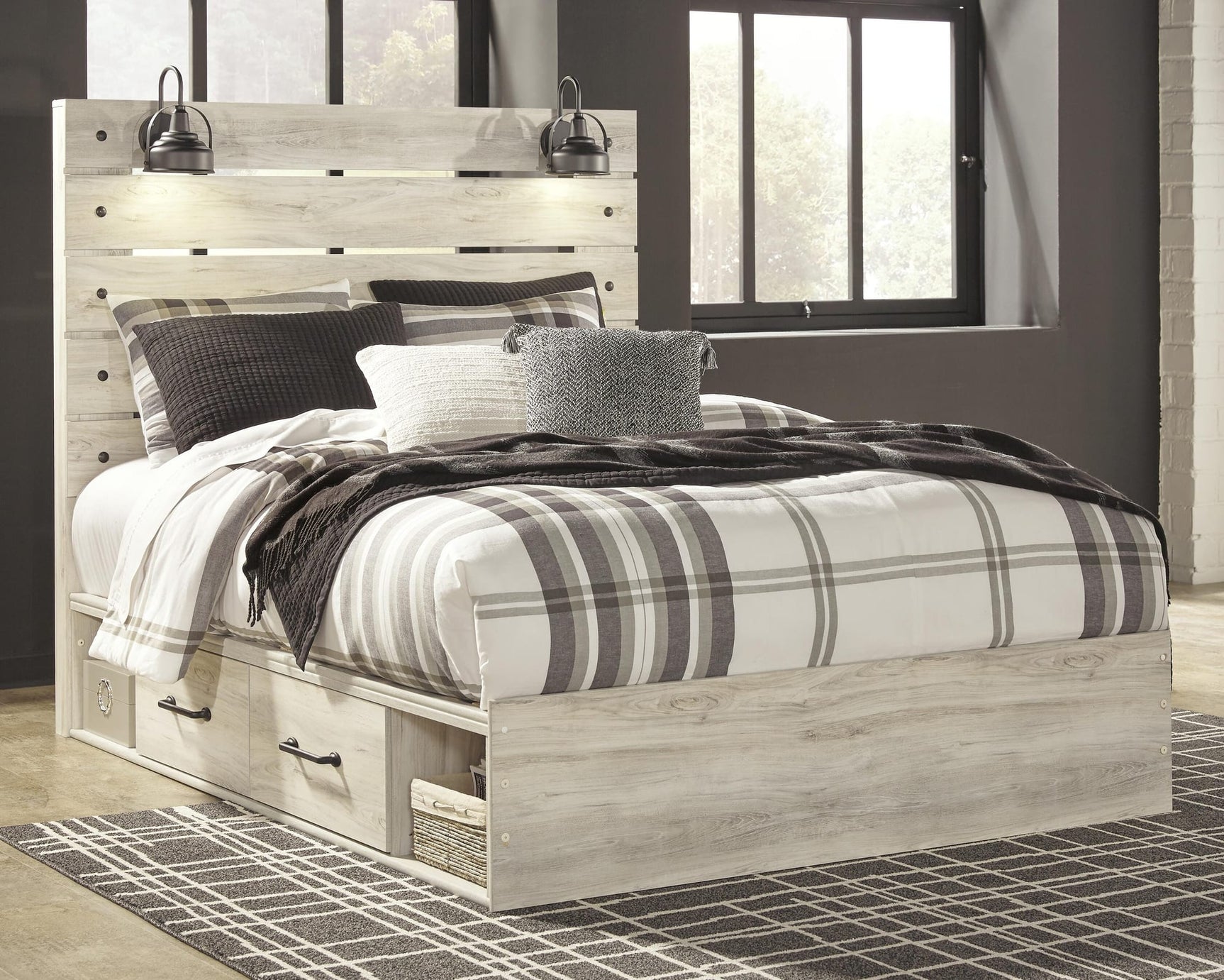 Cambeck Whitewash Panel Bedroom Set Queen 4: Bed, Dresser, Mirror, NightStand from Decor Furniture