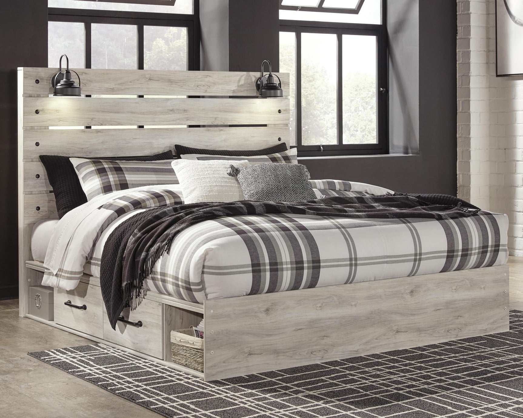 Cambeck Whitewash Panel Bedroom Set with Multiple Sizes and Configurations King 5: Bed, Dresser, Mirror, Chest, NightStand from Decor Furniture