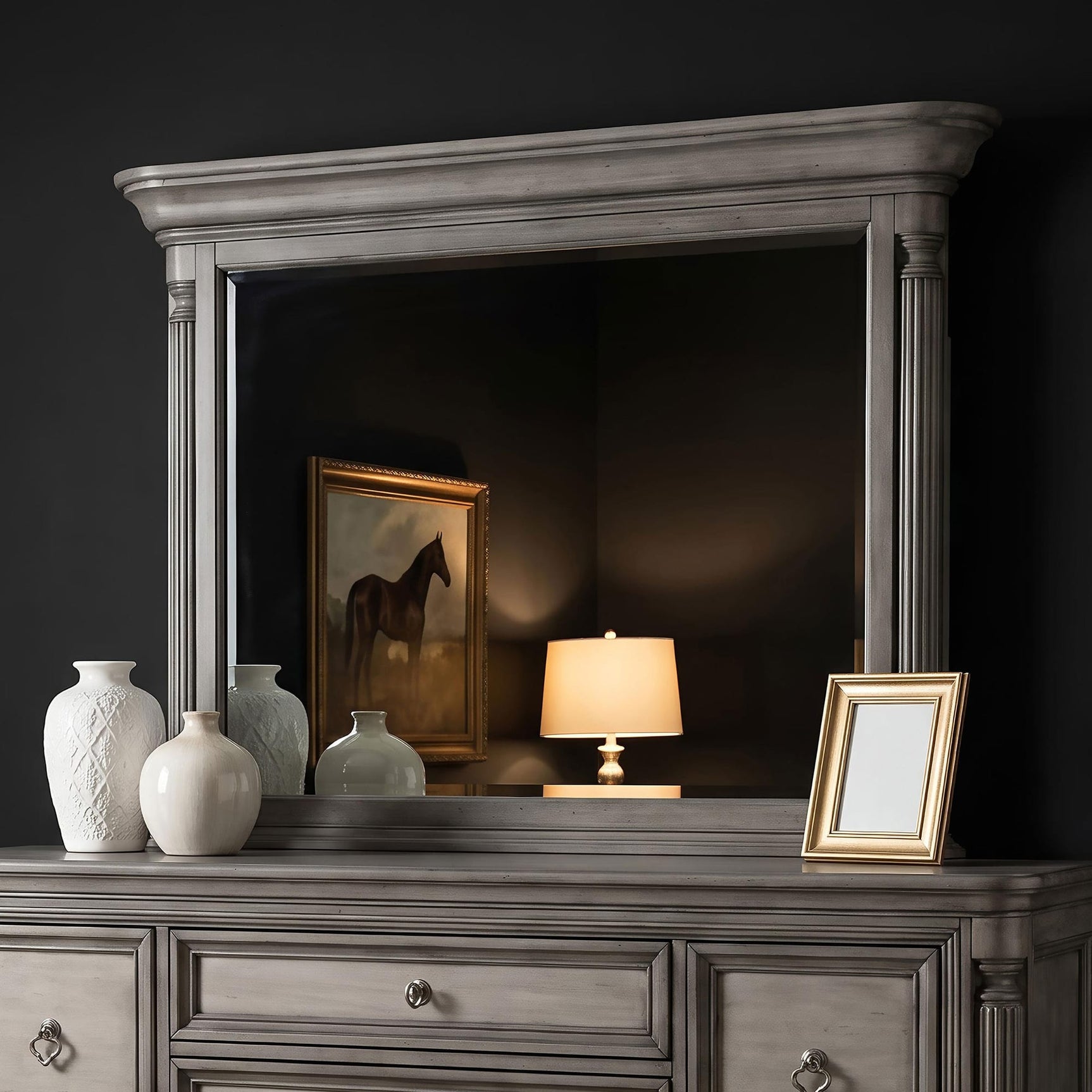Cresswell Rectangular Dresser Mirror Weathered Taupe view 2