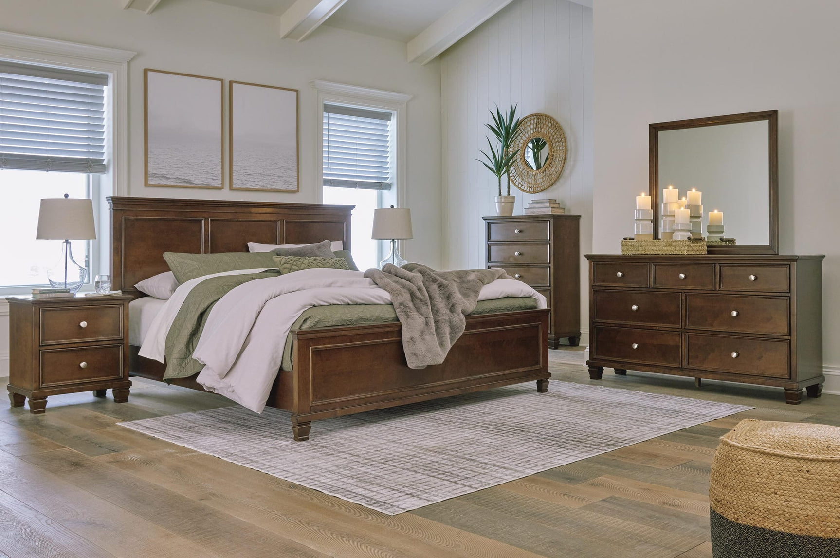 Danabrin Brown Panel Bedroom Set King 4: Bed, Dresser, Mirror, Chest from Decor Furniture