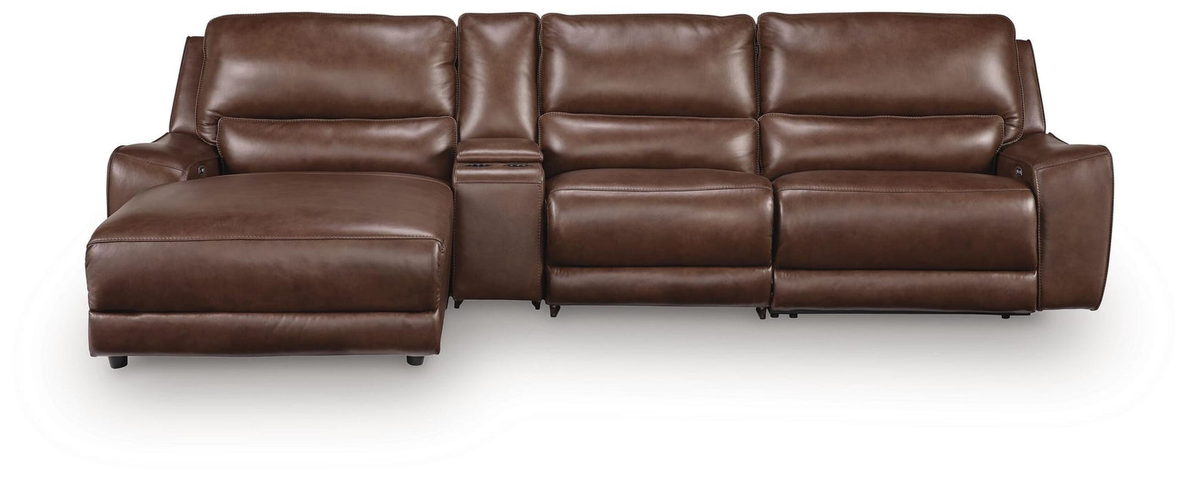 DeepWakes Canyon Leather 4-Piece Reclining Sectional with Chaise and Storage Console view 4