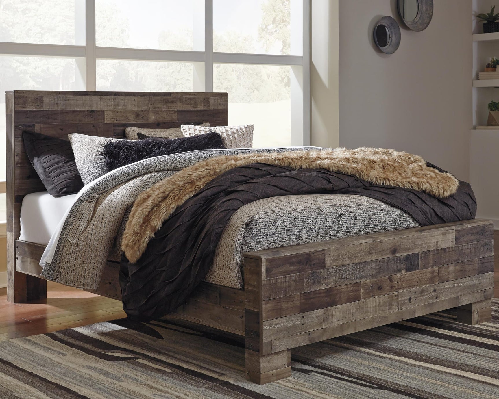 Derekson Multi Gray Panel Bedroom Set Queen 4: Bed, Dresser, Mirror, NightStand from Decor Furniture