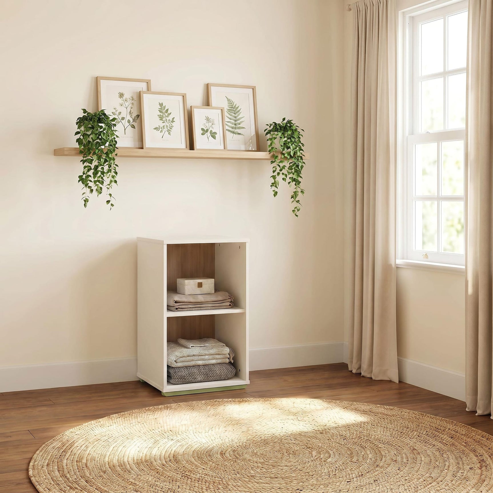 Evren 2-cubby Vertical Bookcase with Natural Interior Off White view 2
