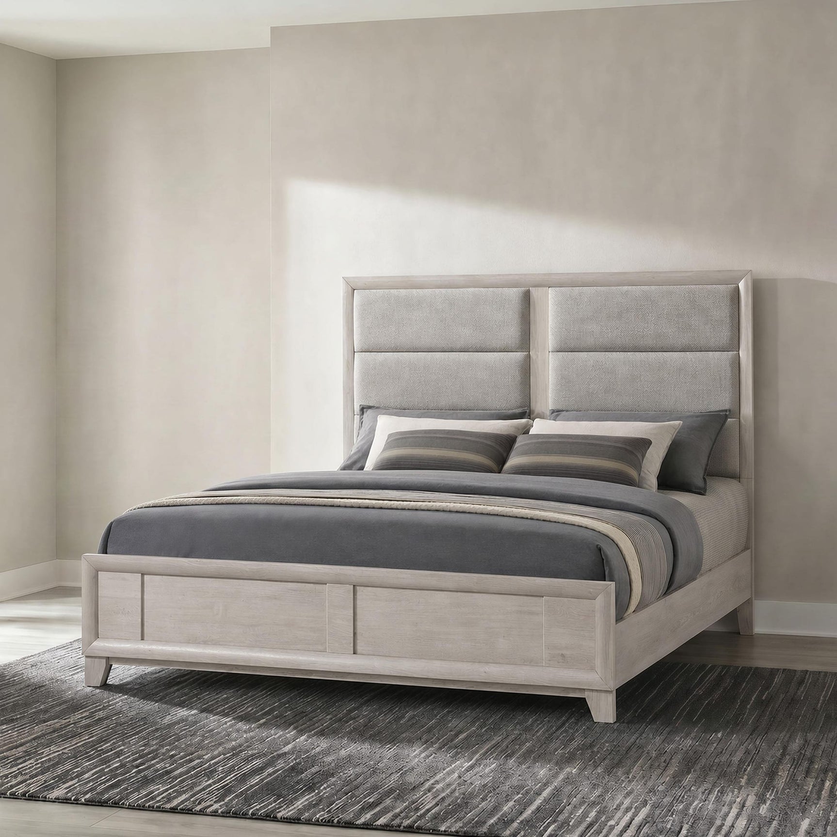 Farre Eastern King Upholstered Platform Panel Bed Washed Grey view 2