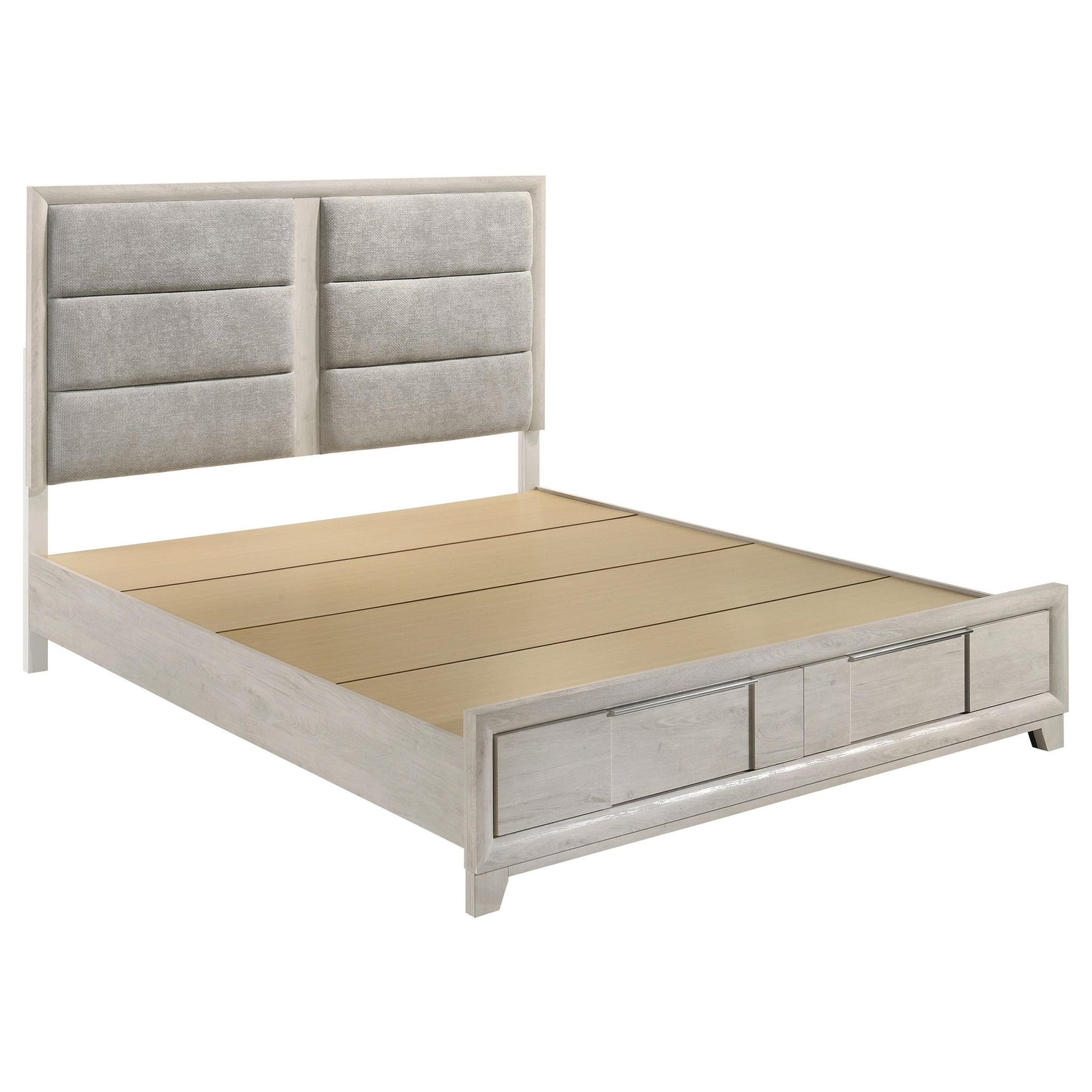 Farre Eastern King Upholstered Storage Platform Bed Washed Grey from Decor Furniture