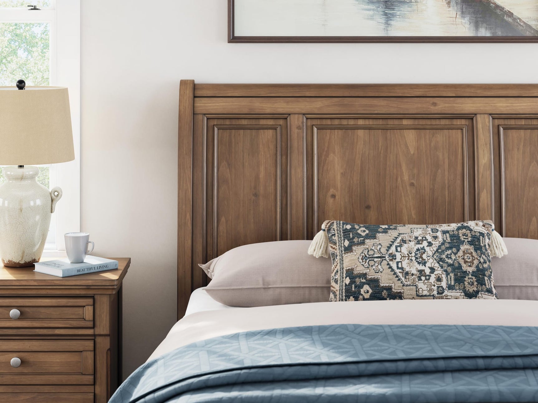 Feddinger Medium Brown Storage Sleigh Bedroom Set Queen 3: Bed, Dresser, Mirror from Decor Furniture