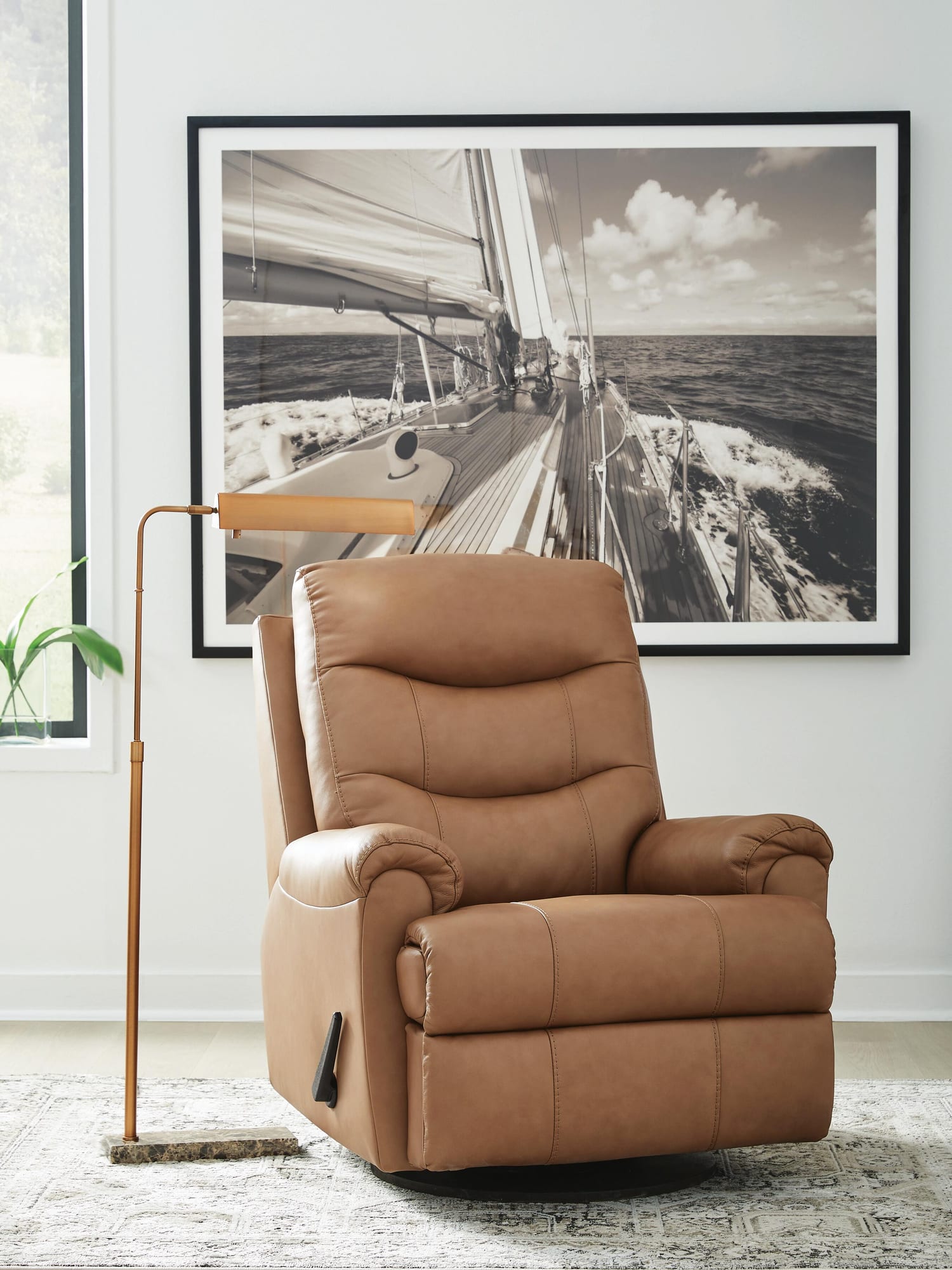 Flynwood Butternut Leather Swivel Glider Recliner view 6