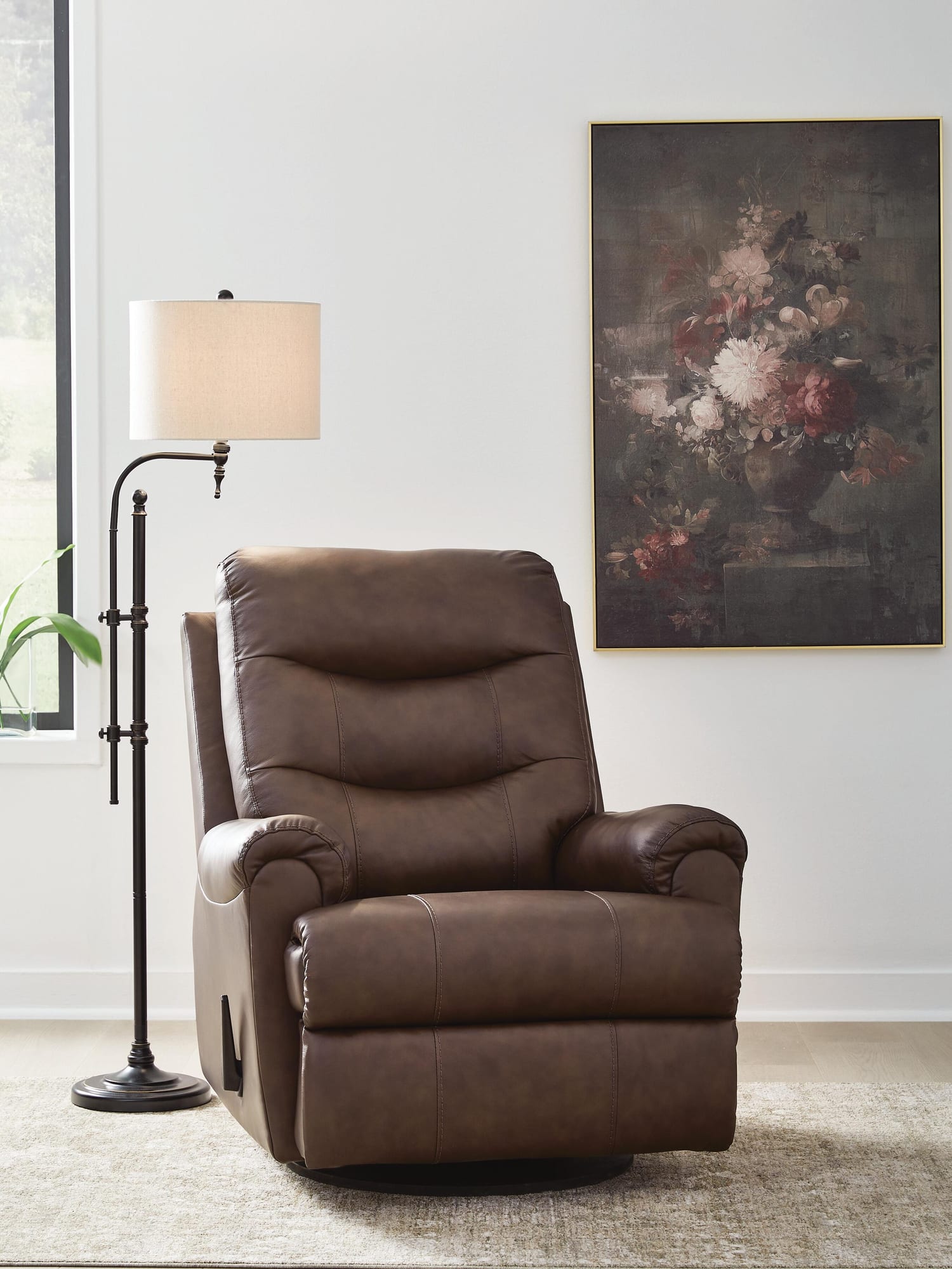 Flynwood Espresso Leather Swivel Glider Recliner view 6