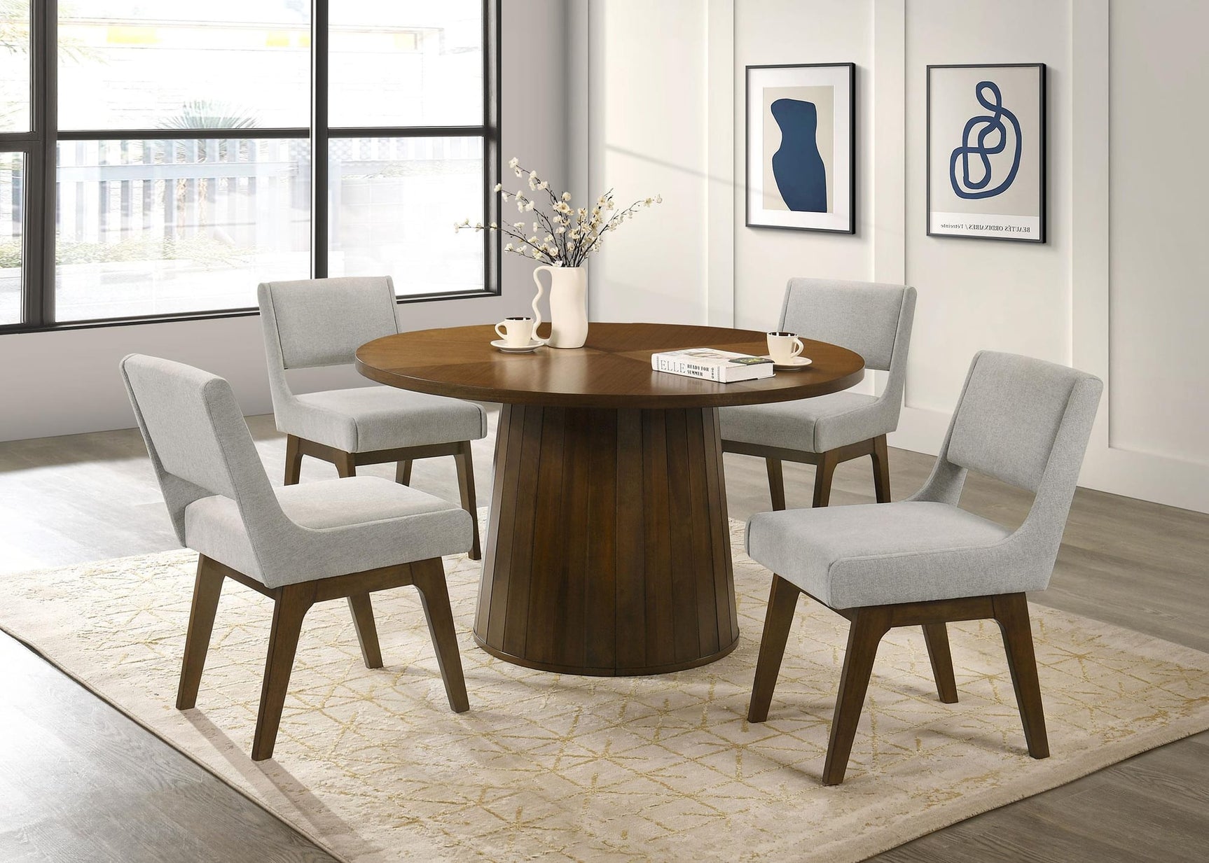 Galindo 52-inch Round Walnut Veneer Dining Table Walnut view 9