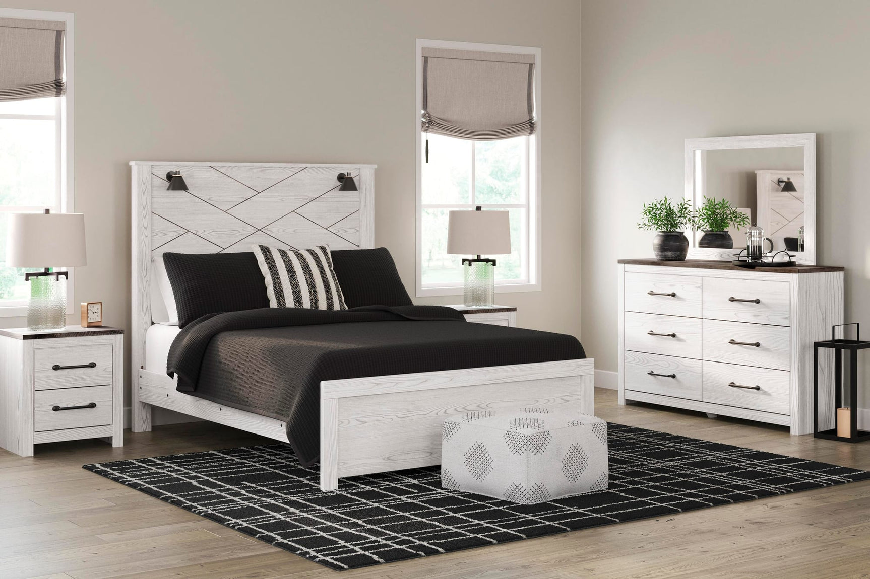 Gerridan White/Gray Panel Bedroom Set Queen 3: Bed, Dresser, Mirror from Decor Furniture