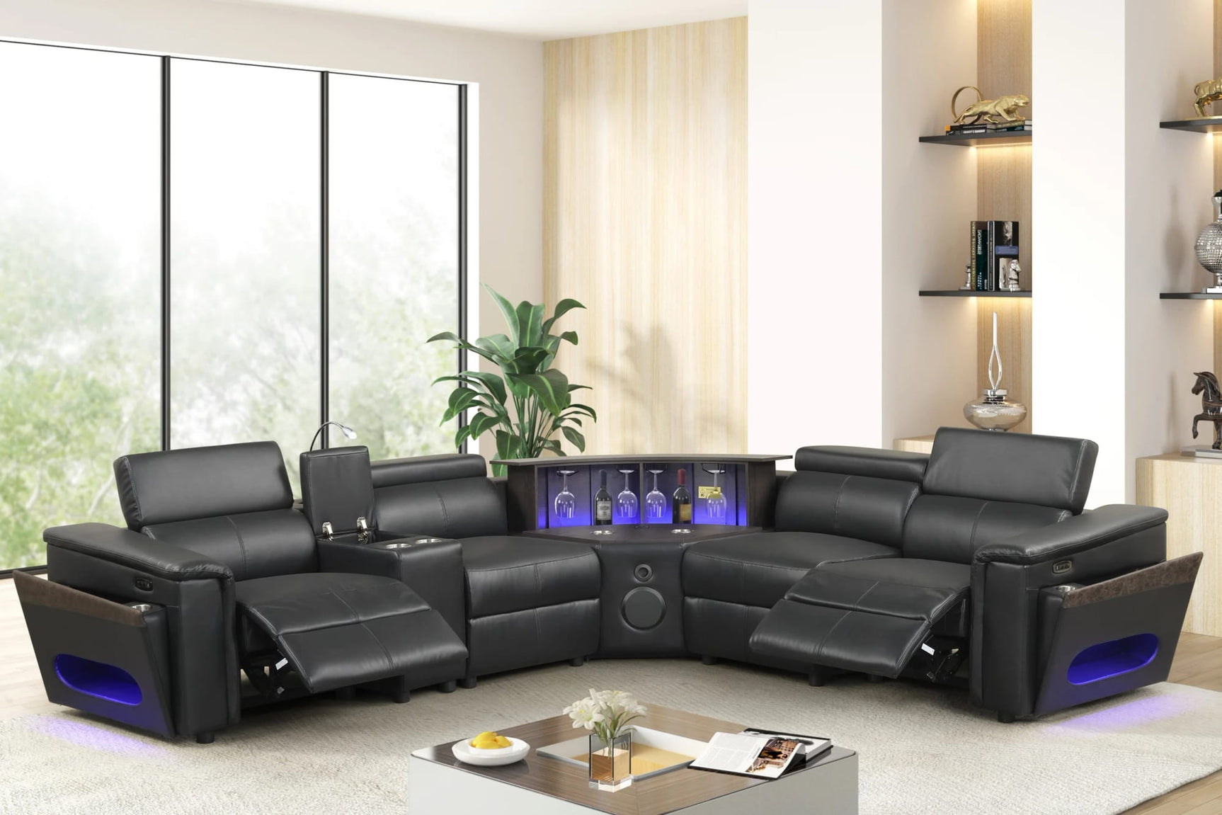 Holiday Black Power Reclining Sectional w Bluetooth Speakers from Decor Furniture