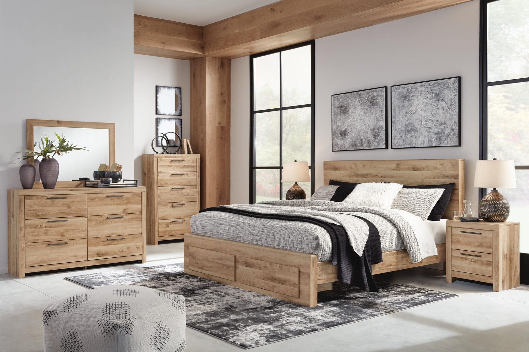 Hyanna Tan Brown Panel Storage Bedroom Set Queen 4: Bed, Dresser, Mirror, Chest from Decor Furniture