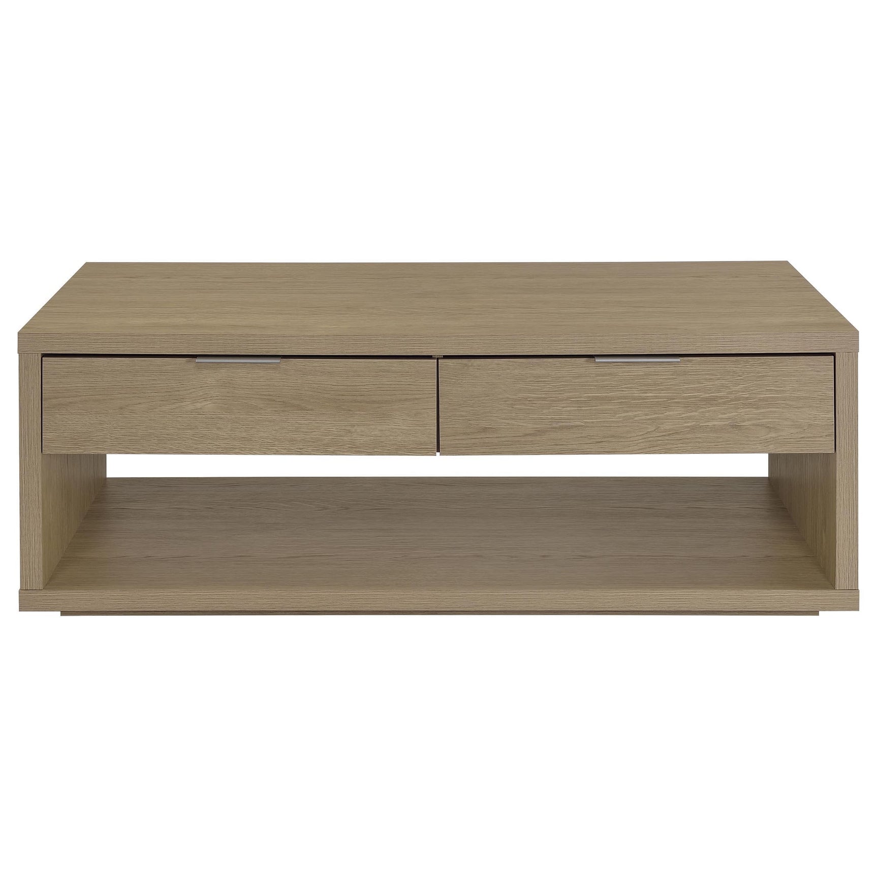 Ingram 2-Drawer Rectangular Coffee Table with Open Shelf Latte view 4