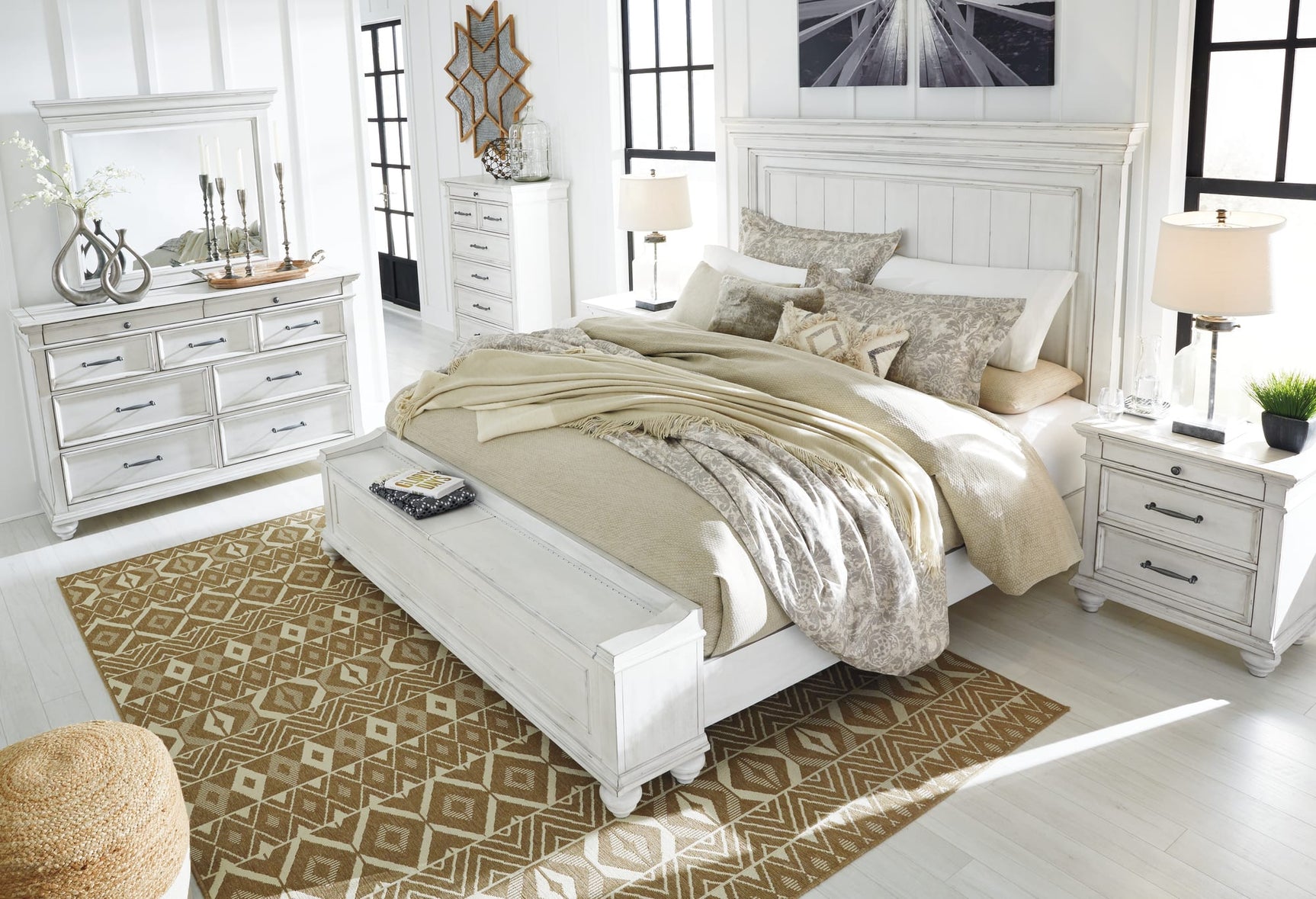 Kanwyn Whitewash Panel Storage Bedroom Set with Bed, Dresser, and Mirror King 3: Bed, Dresser, Mirror from Decor Furniture