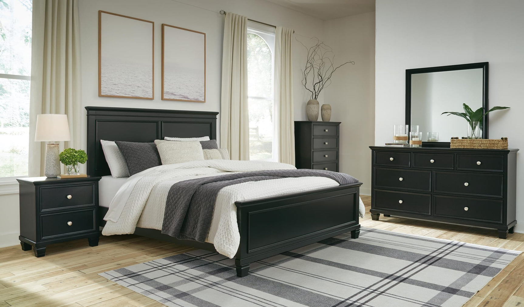 Lanolee Black Panel Bedroom Set Queen 5: Bed, Dresser, Mirror, Chest, NightStand from Decor Furniture