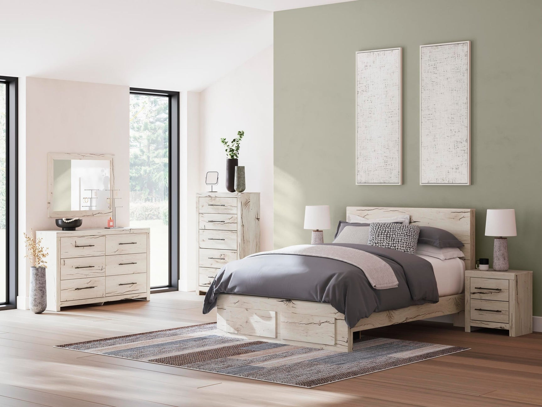Lawroy Light Natural Panel Storage Bedroom Set Queen 3: Bed, Dresser, Mirror from Decor Furniture