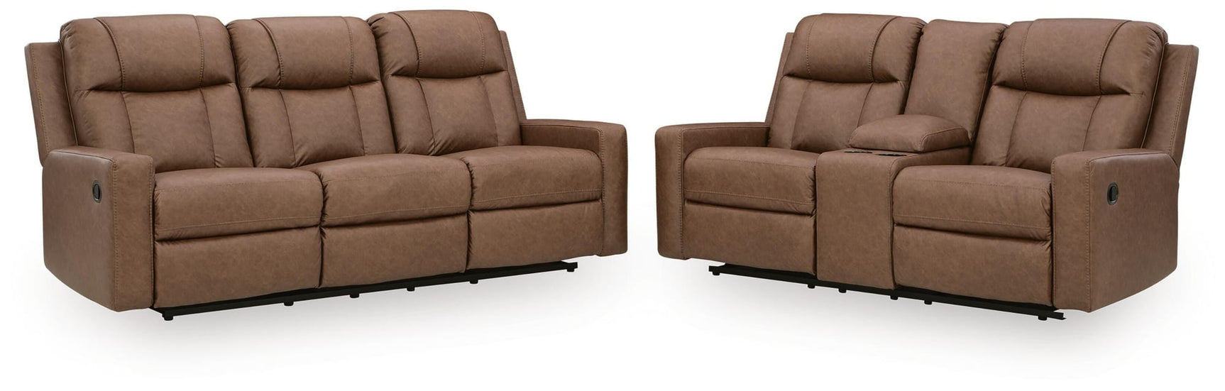 Mackmenville Caramel Reclining Sofa and Reclining Loveseat with Console view 5