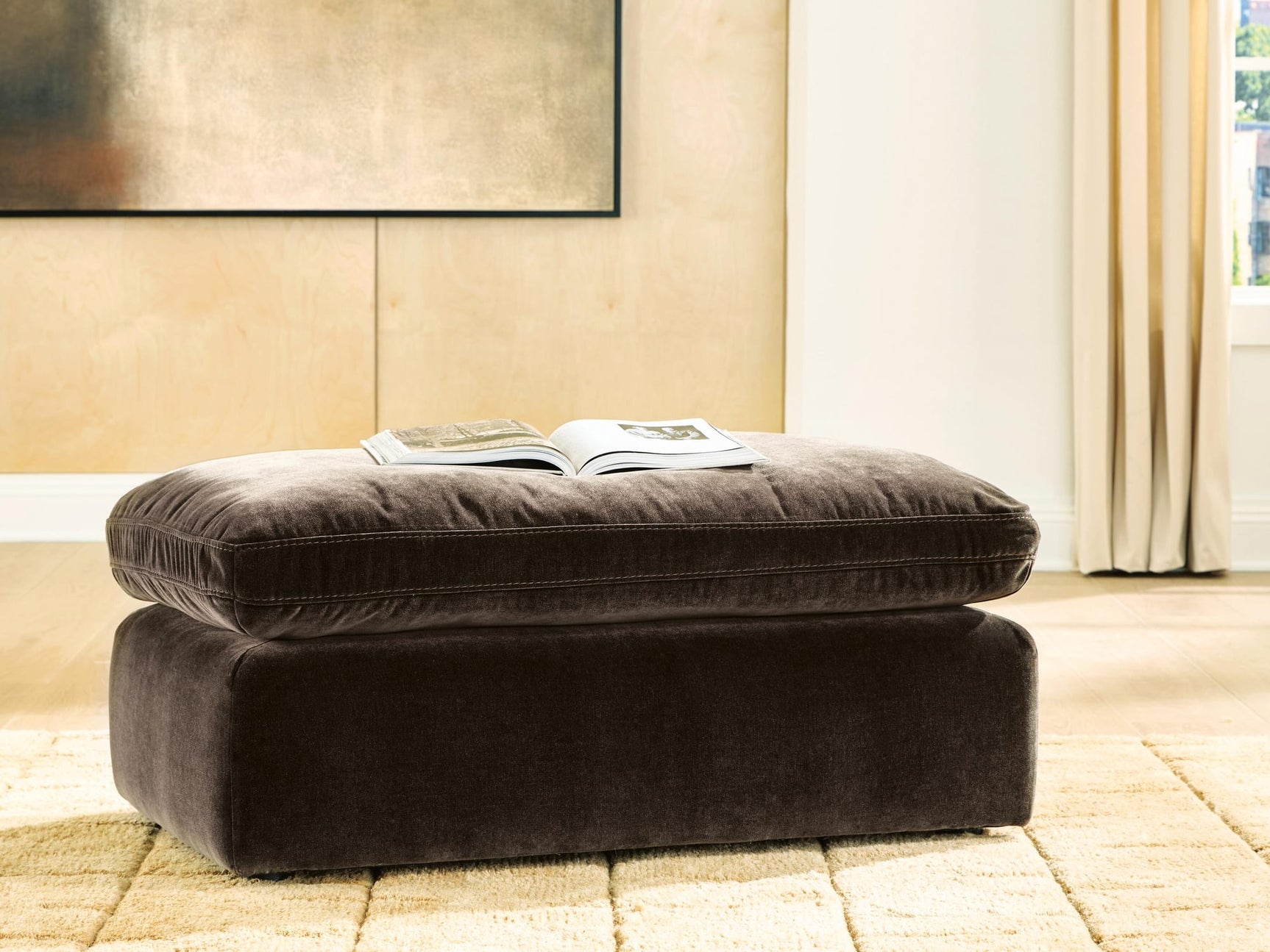 Maxton Heights Bittersweet Chenille,Velvet Ottoman from Decor Furniture
