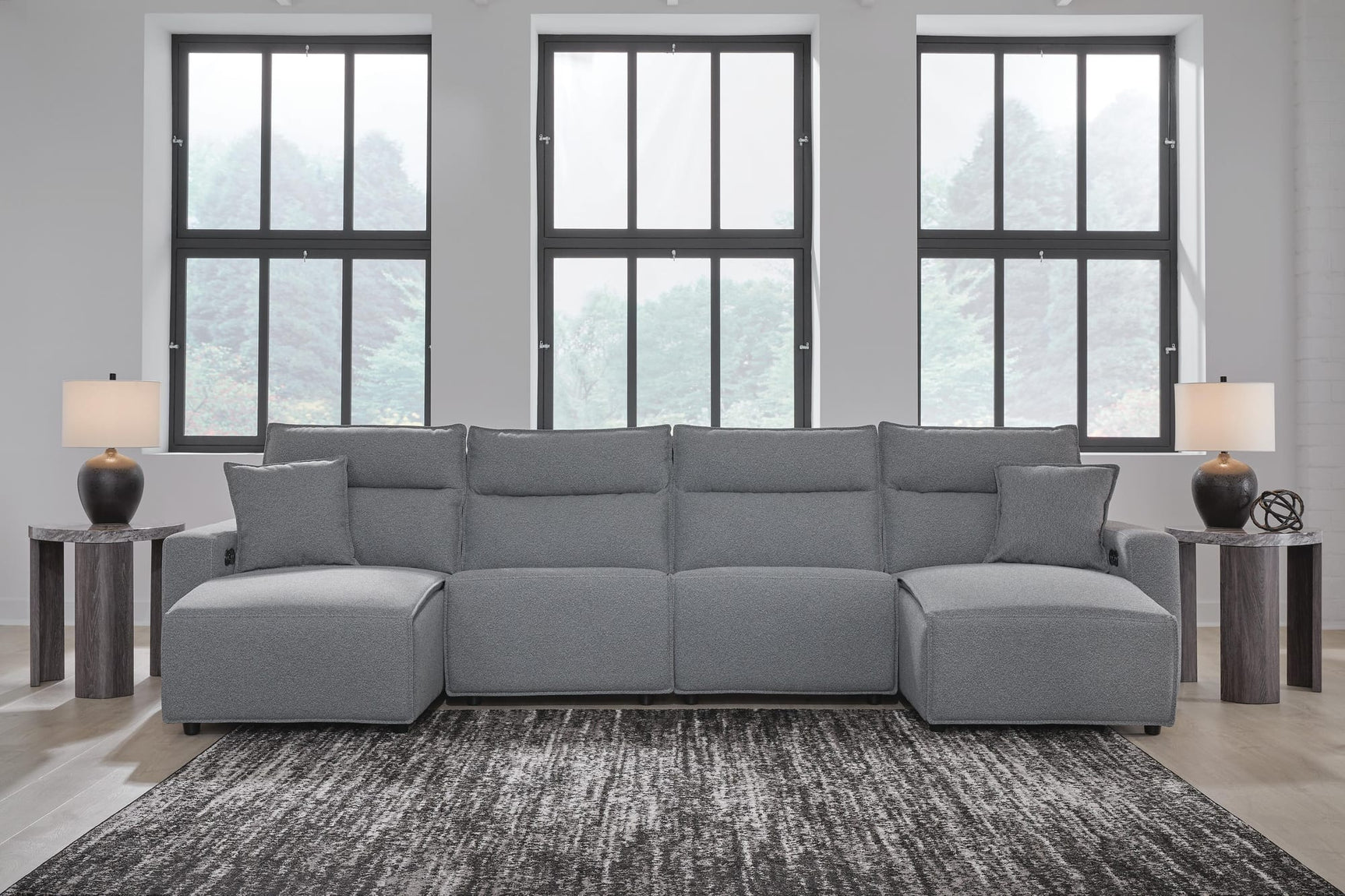 Modmax II Salt and Pepper Next-Gen Nuvella™ 4-Piece Reclining Sectional with Double Chaise from Decor Furniture