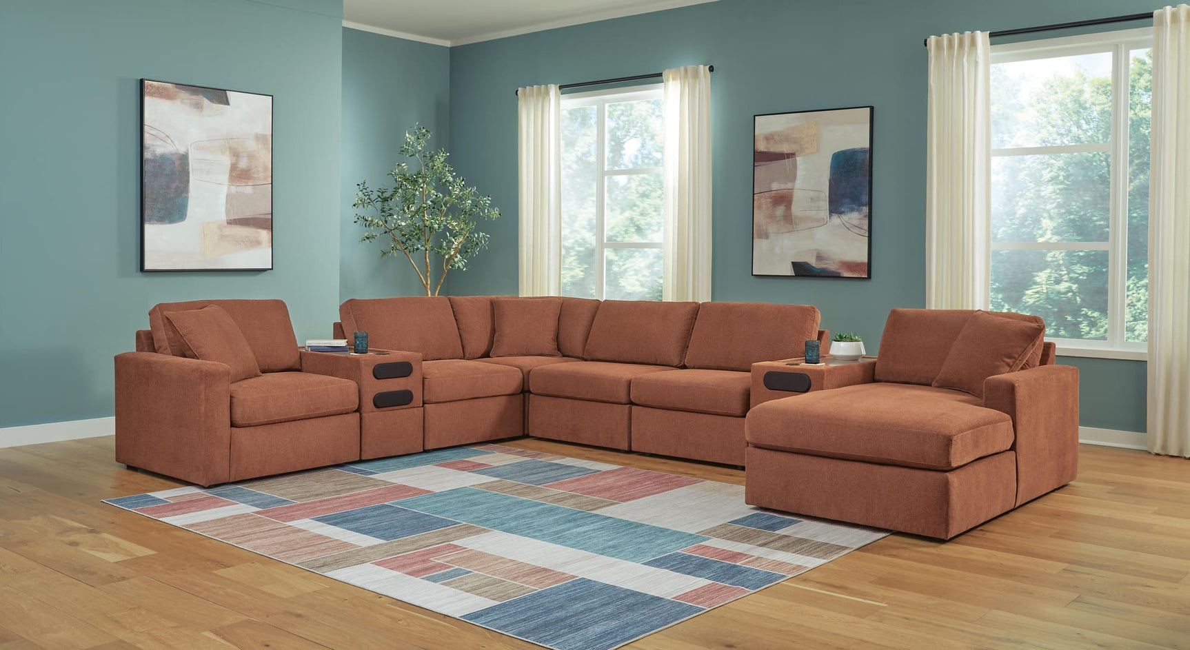 Modmax Spice 8-Piece Sectional with Storage Chaise and Audio Consoles from Decor Furniture