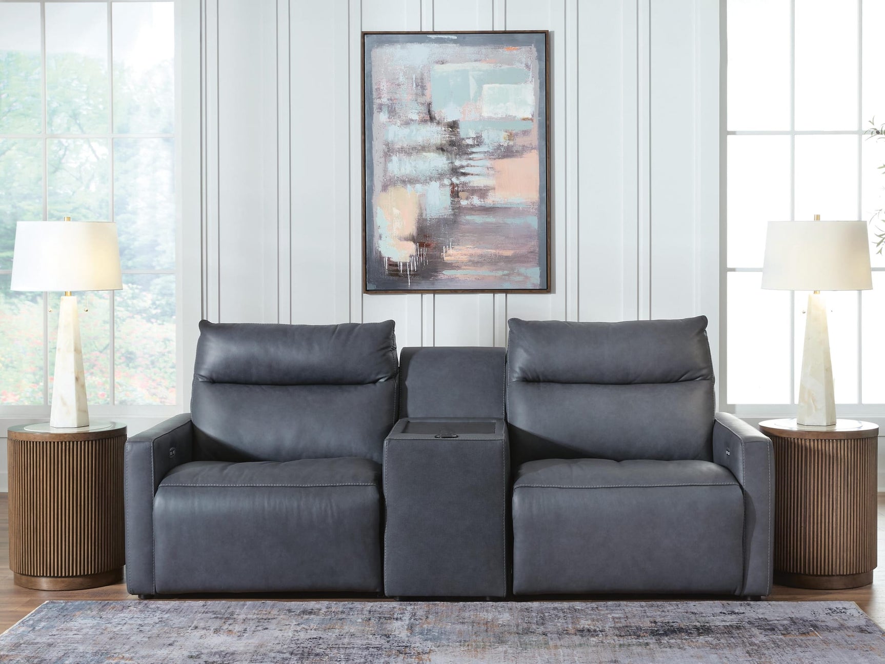 ModZ Blue 3-Piece Power Reclining Sectional Loveseat with Audio Console from Decor Furniture