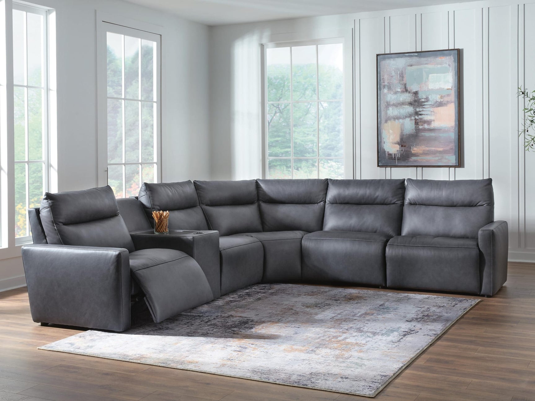ModZ Blue 6-Piece Power Reclining Sectional with Audio Console view 3