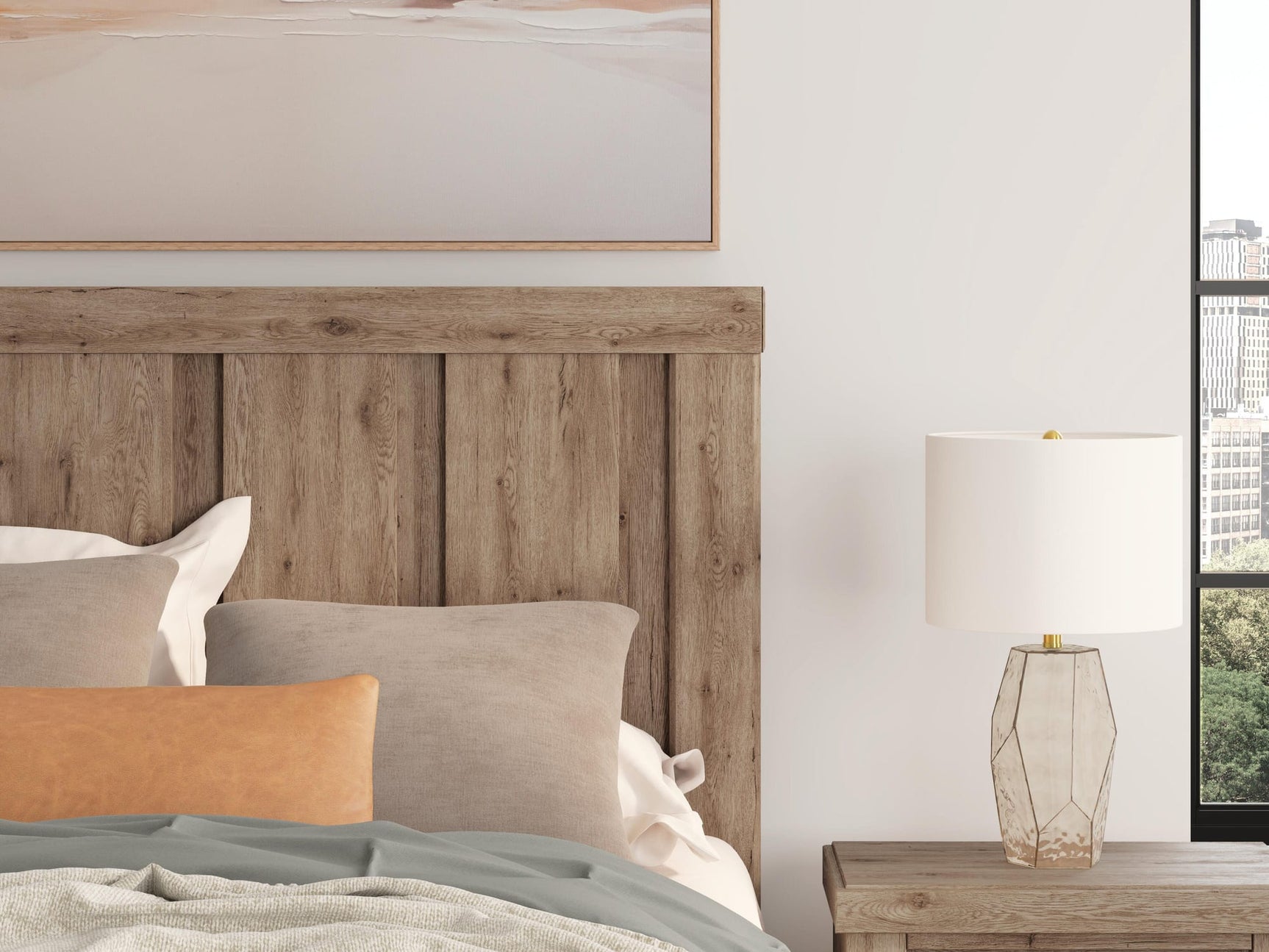 Oliandon Light Brown Panel Bedroom Set Queen 3: Bed, Dresser, Mirror from Decor Furniture