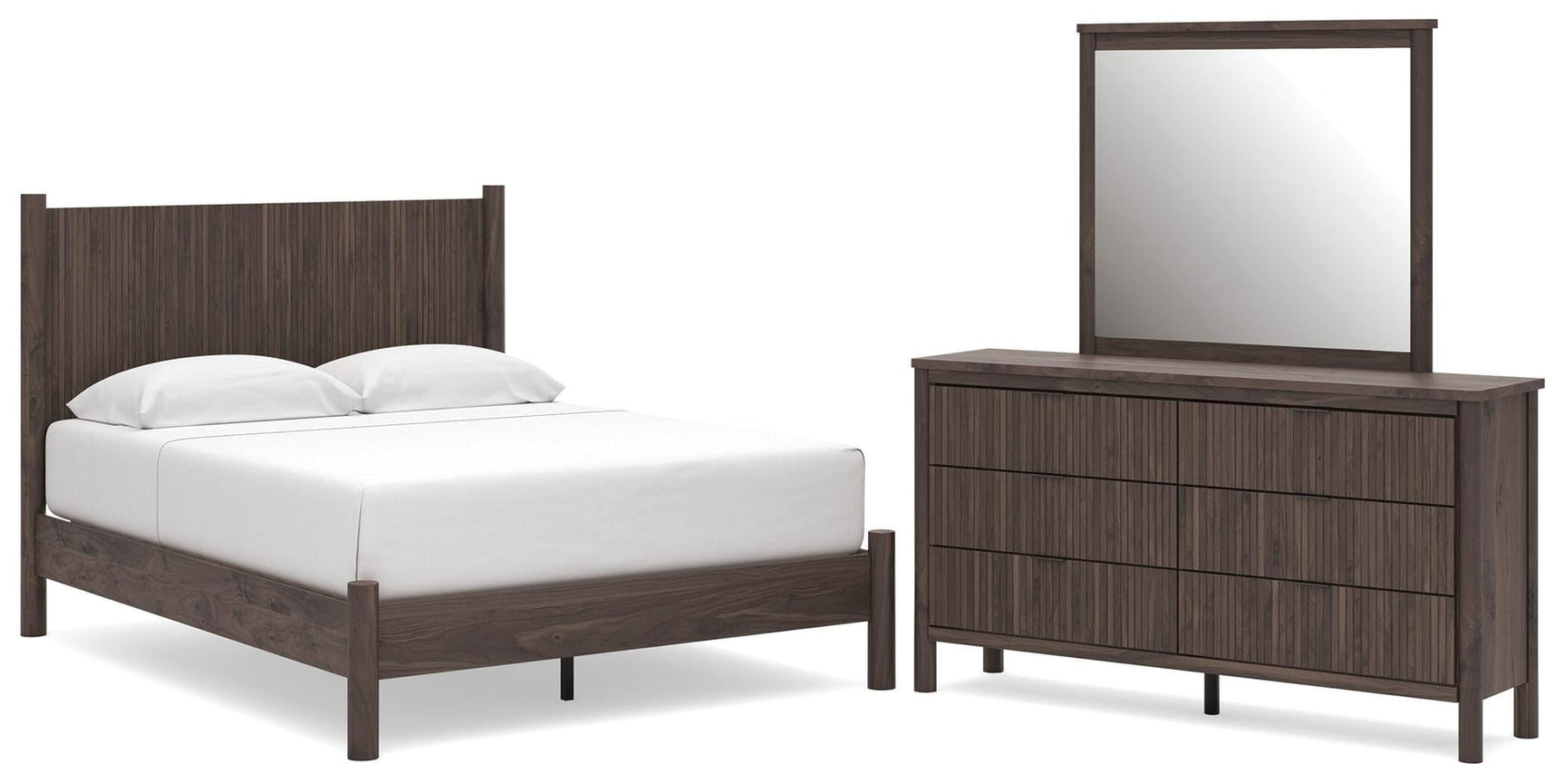 Pamytta Brown Platform Bedroom Set Queen 3: Bed, Dresser, Mirror from Decor Furniture