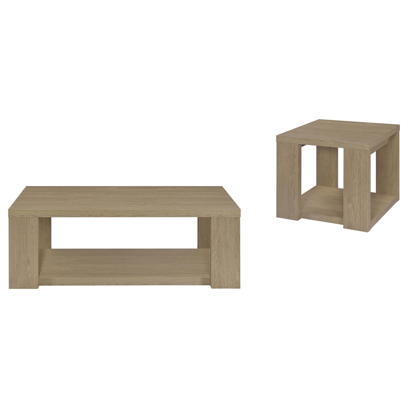 Pavone 2-Piece Transitional Coffee and End Table Set with Shelves Latte view 2