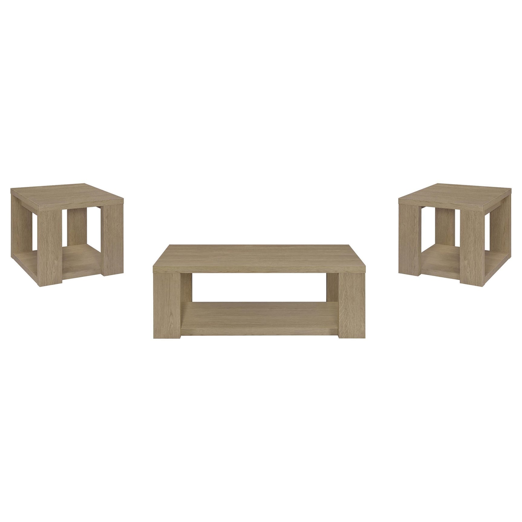 Pavone 3-Piece Transitional Coffee and End Table Set with Shelves Latte view 2
