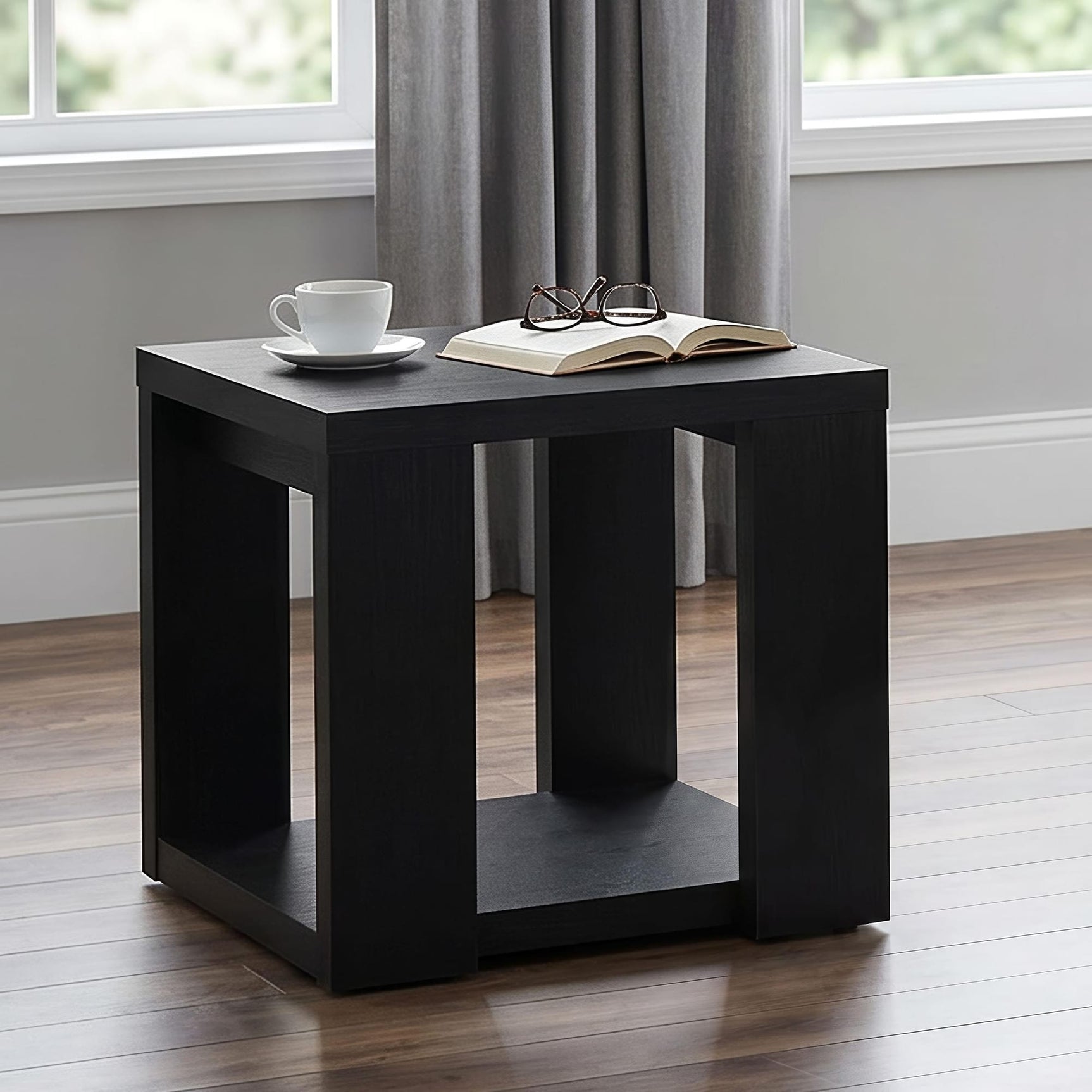 Pavone Transitional Square Storage End Table with Open Lower Shelf Black view 2