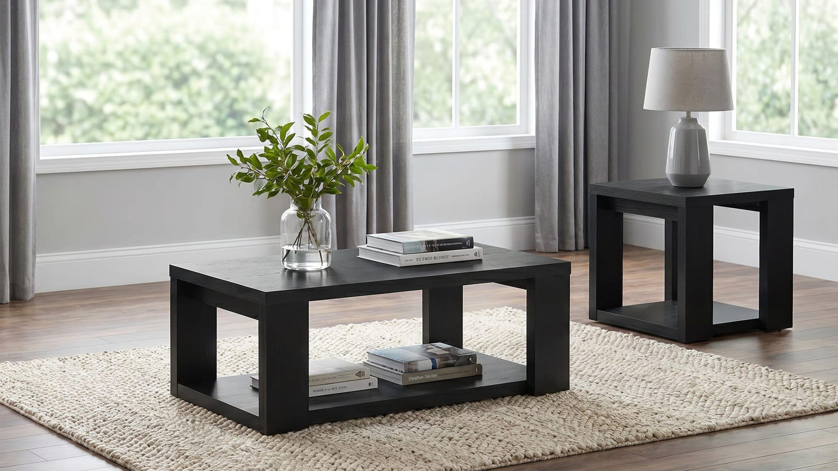 Pavone Transitional Square Storage End Table with Open Lower Shelf Black view 9