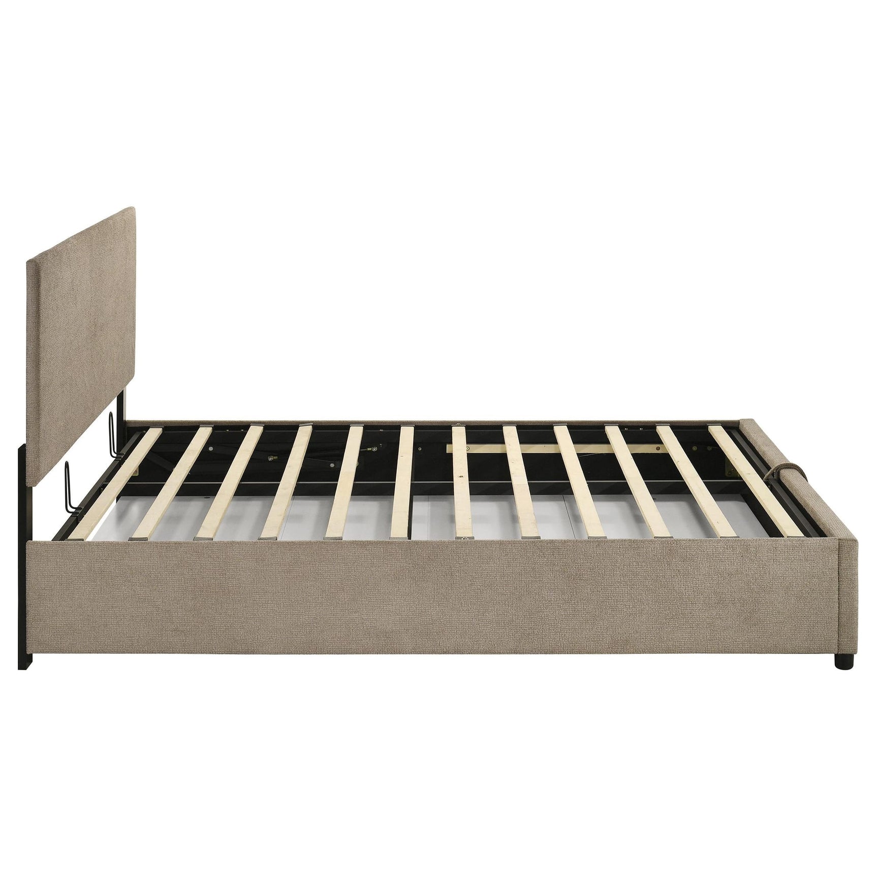 Reeves Upholstered Eastern King Lift-Top Storage Platform Bed Tan view 9