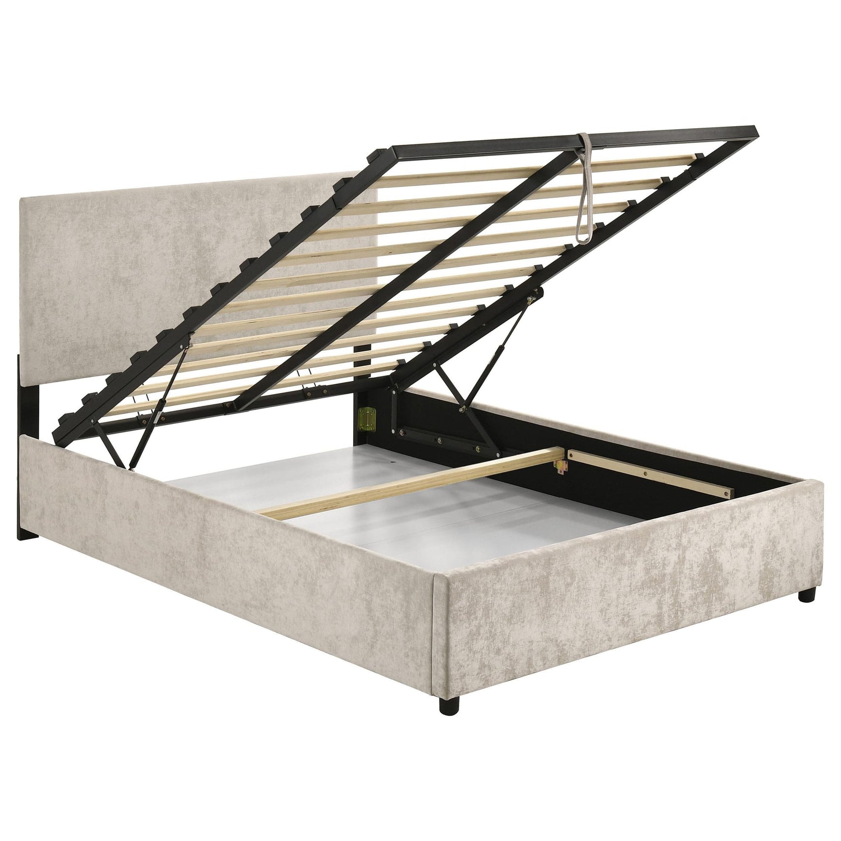 Reeves Upholstered Full Lift-Top Storage Platform Bed Beige from Decor Furniture