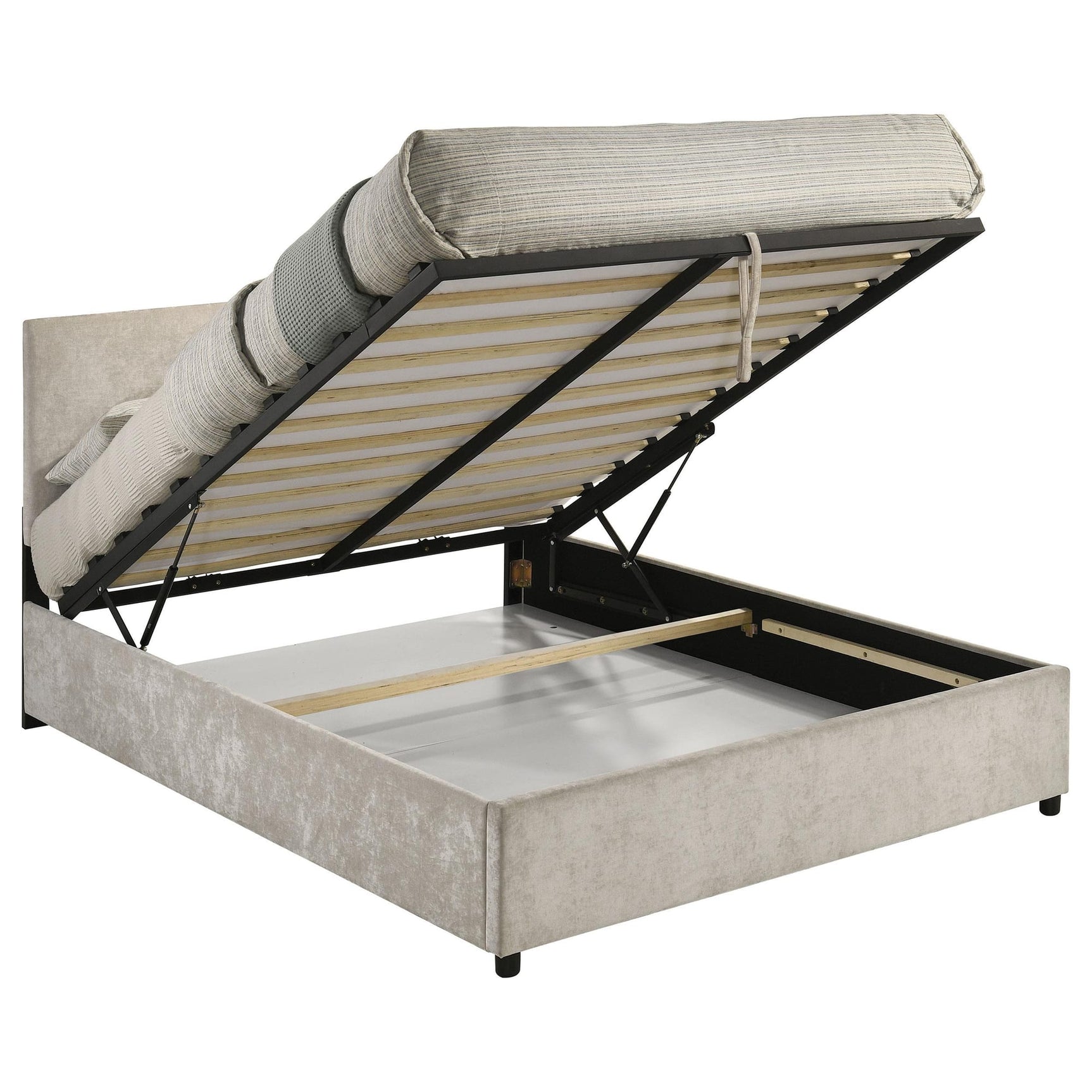 Reeves Upholstered Queen Lift-Top Storage Platform Bed Beige view 6