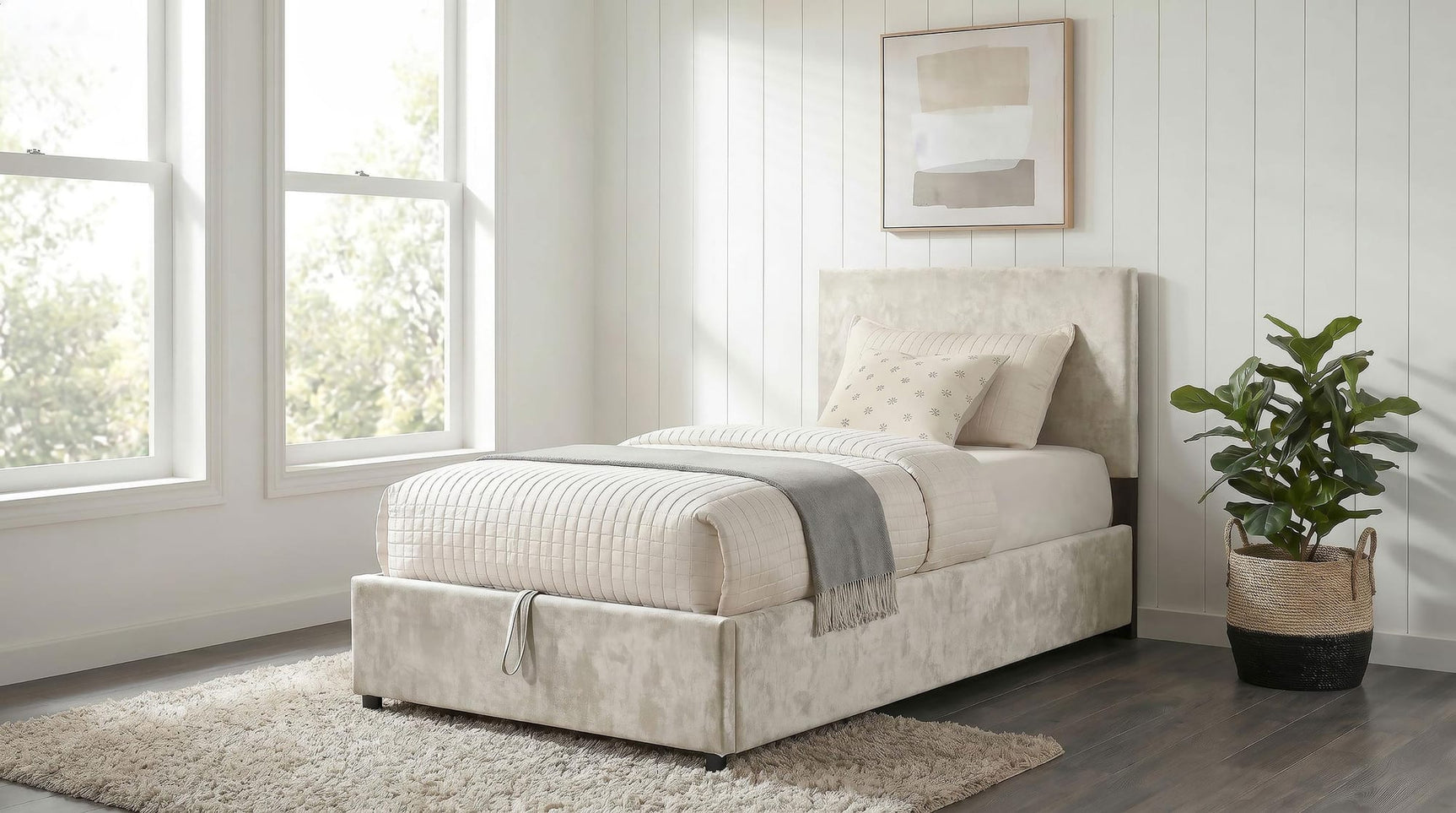 Reeves Upholstered Twin Lift-Top Storage Platform Bed Beige view 2