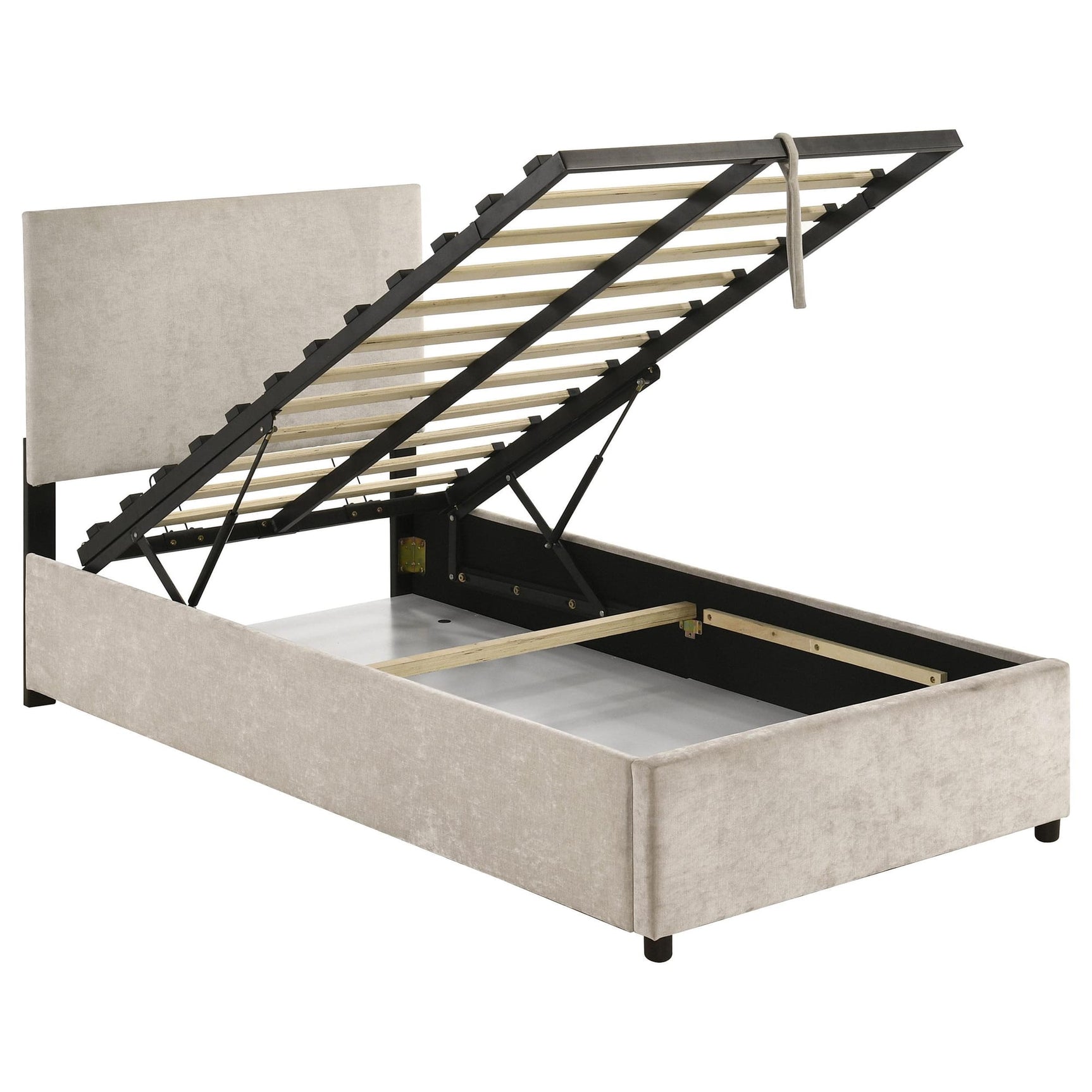 Reeves Upholstered Twin Lift-Top Storage Platform Bed Beige view 4