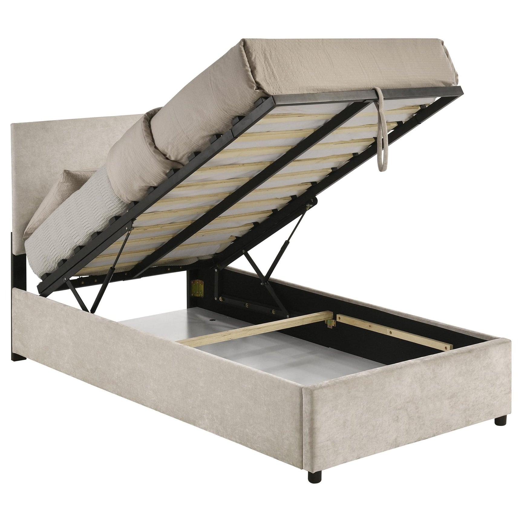 Reeves Upholstered Twin Lift-Top Storage Platform Bed Beige view 6