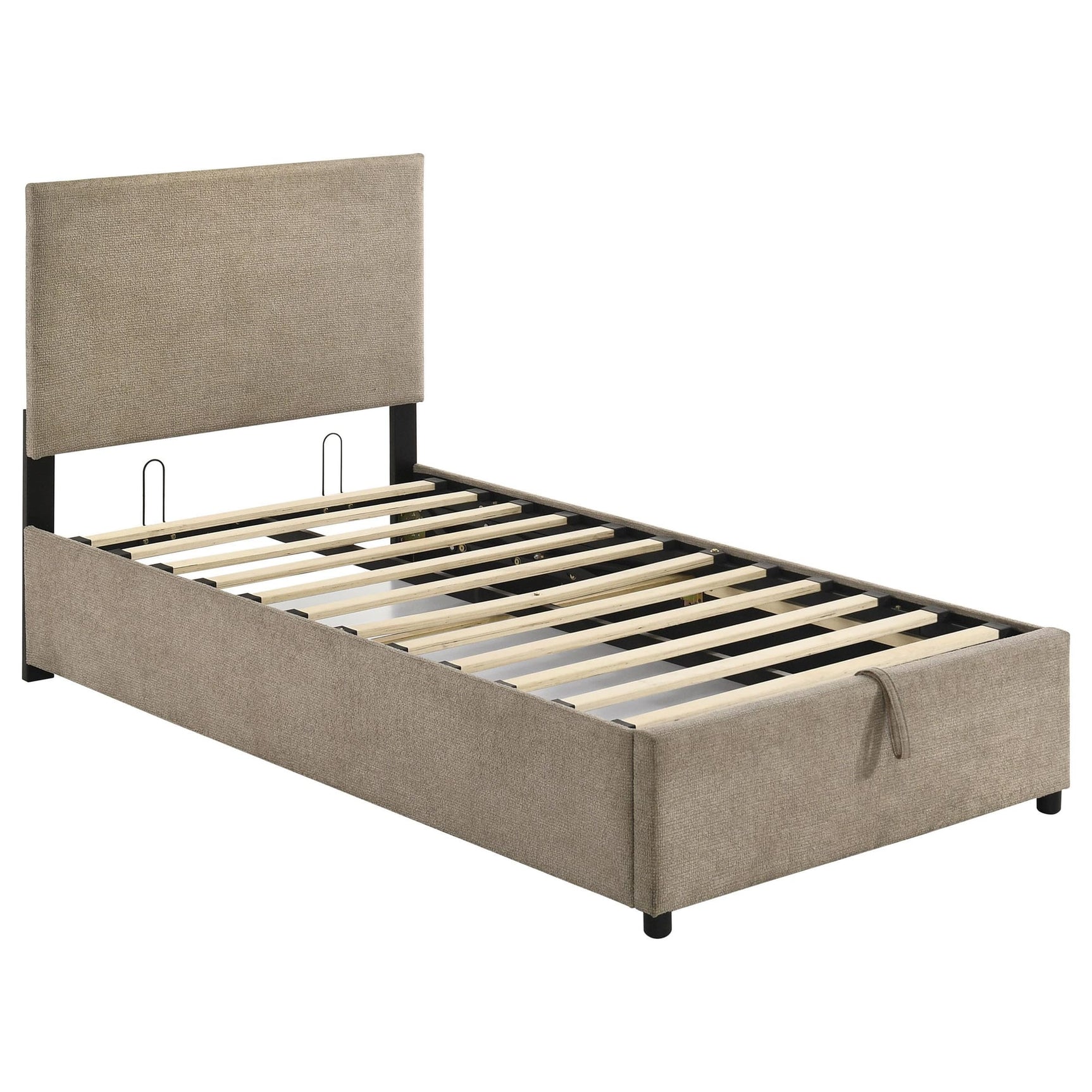 Reeves Upholstered Twin Lift-Top Storage Platform Bed Tan from Decor Furniture